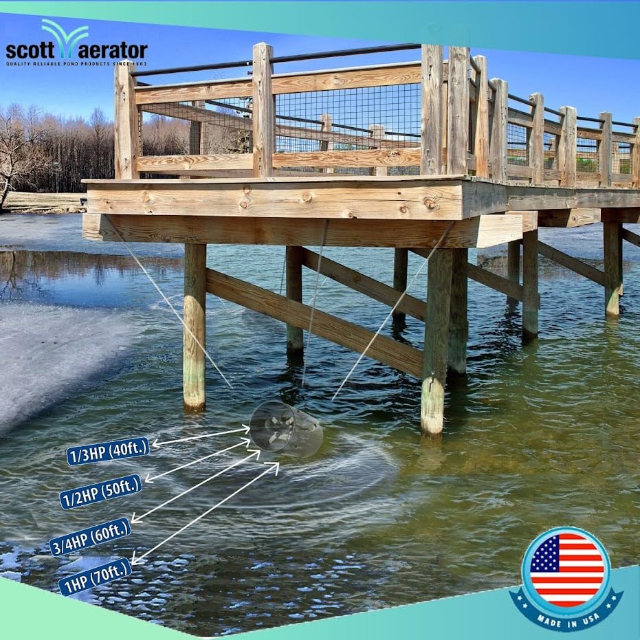 Slinger De-Icer Scott Aerator for Lakes & Ponds | 1/2 Horse Power 115V Stainless Steel | 25 ft. Electric Corded Cable Included | Made in USA