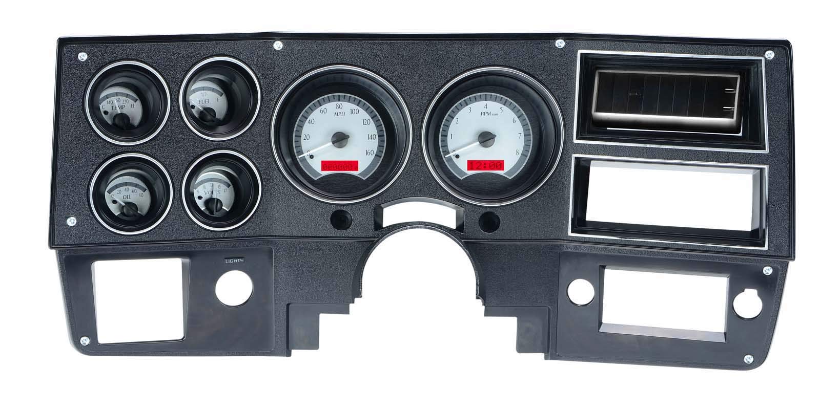 Dakota Digital VHX-73C-PU-S-R Gauge System Analog Dash Compatible with Chevy 1973-87 Pickup Truck, 1973-91 Blazer, GMC Jimmy and Suburbans, Silver Alloy Style, Red Backlighting