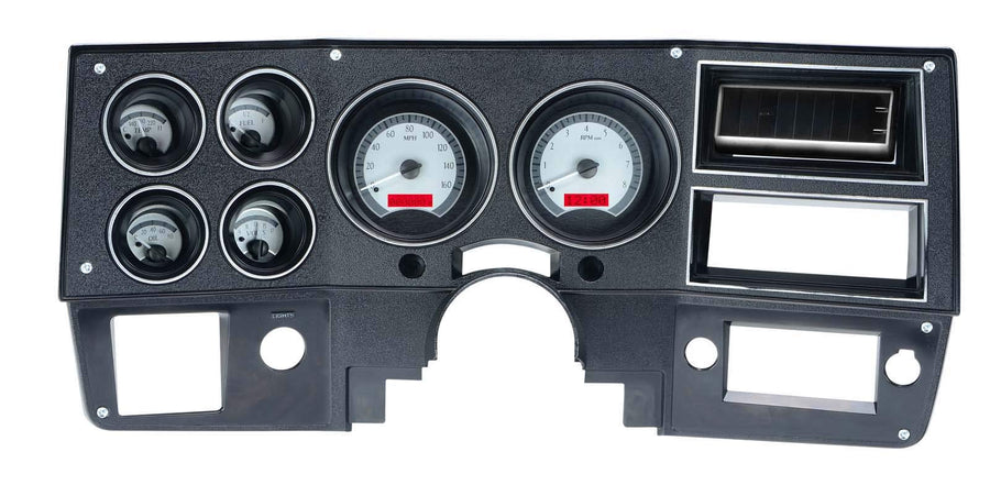 Dakota Digital VHX-73C-PU-S-R Gauge System Analog Dash Compatible with Chevy 1973-87 Pickup Truck, 1973-91 Blazer, GMC Jimmy and Suburbans, Silver Alloy Style, Red Backlighting