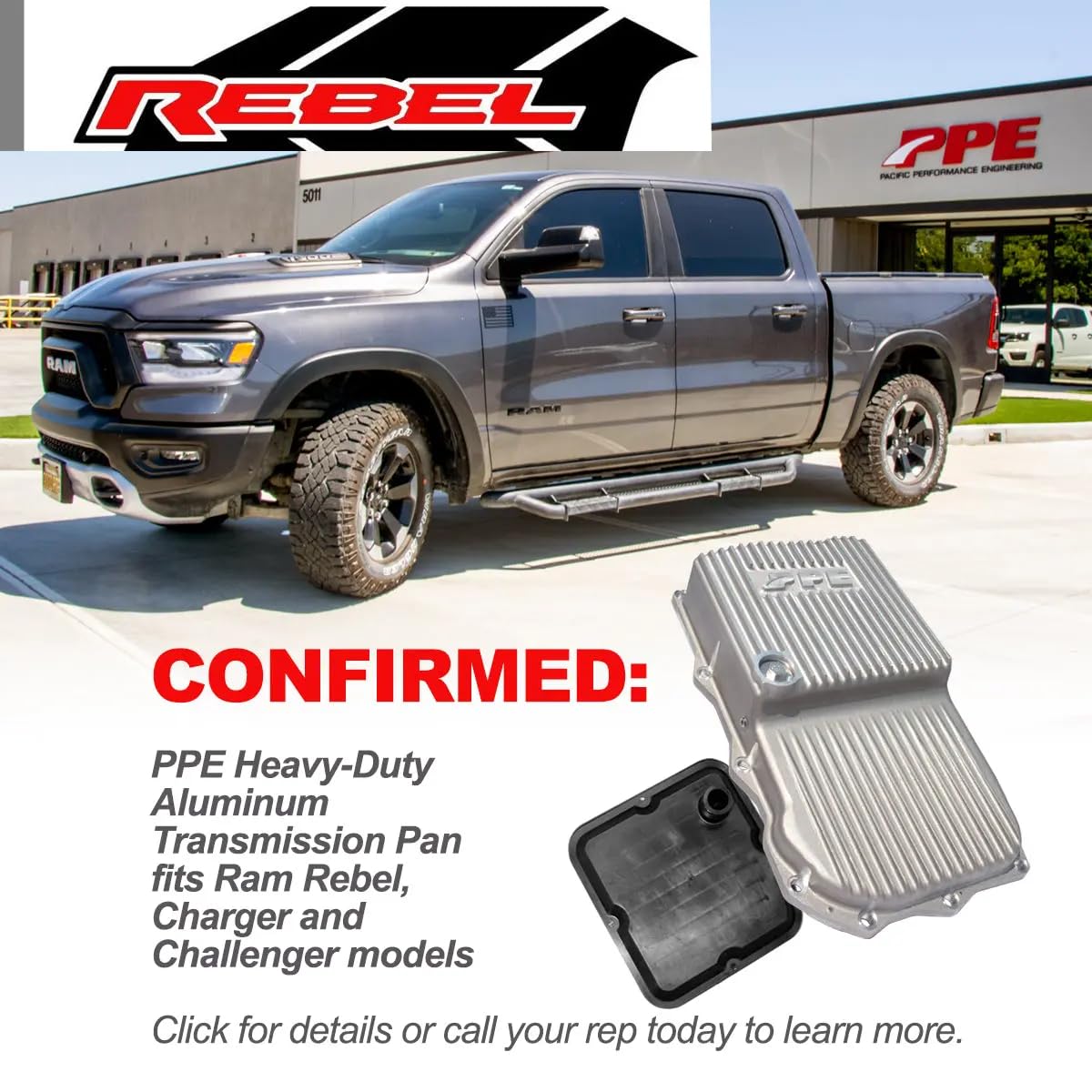 Heavy-Duty PPE Cast Aluminum Trans Pan (Brushed) 228053010 Compatible with Ram 2013-2021+ 5.7L V8 Gas, 3.0L EcoDiesel or Dodge 2015-2021+ Challenger/Charger 5.7L V8, 6.4L V8 Gas with 8HP70/8HP75