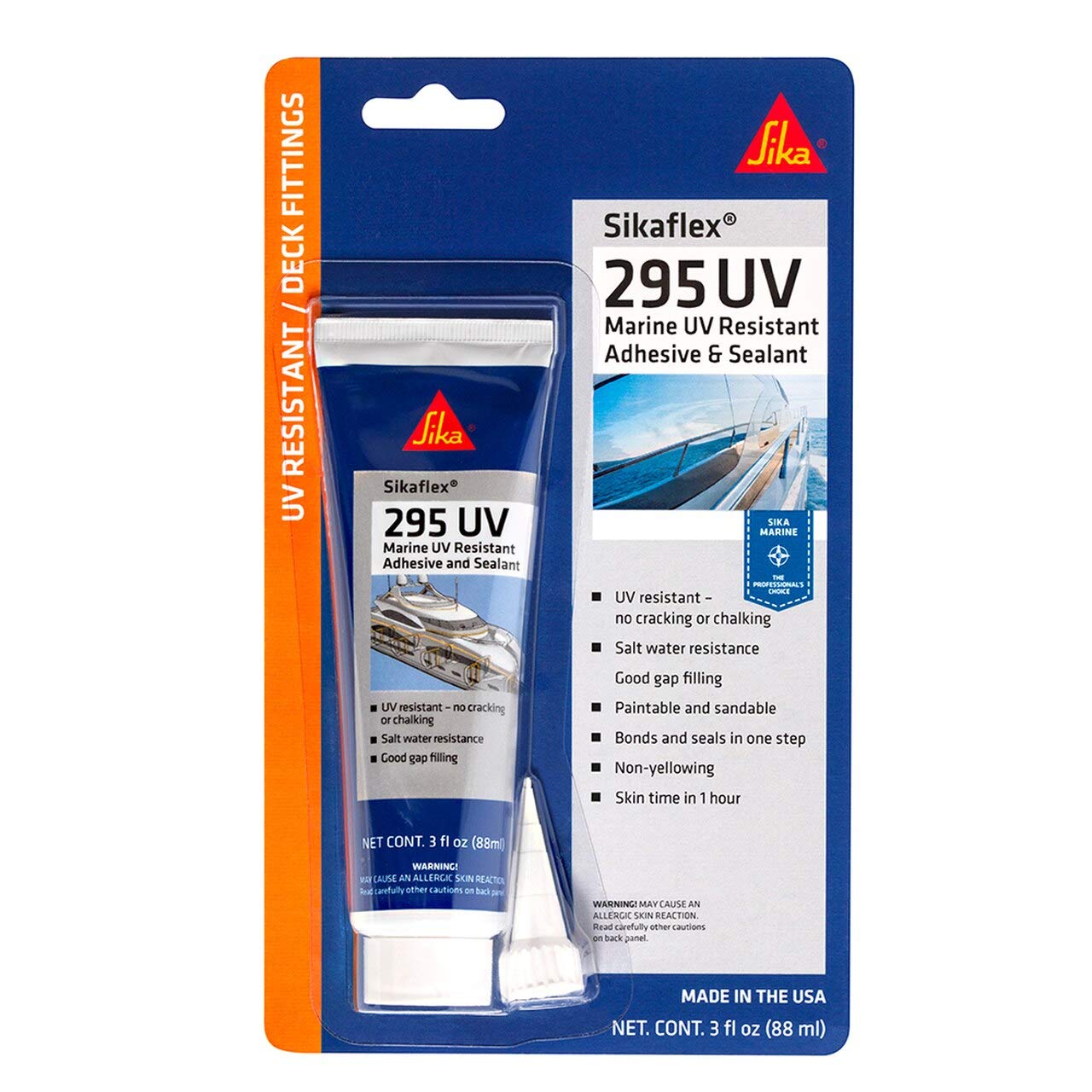 Sikaflex-295 UV Black – Marine Adhesive Sealant, UV & Saltwater Resistant, 3 oz Tube – Paintable, Sandable, Bonds Organic Glass