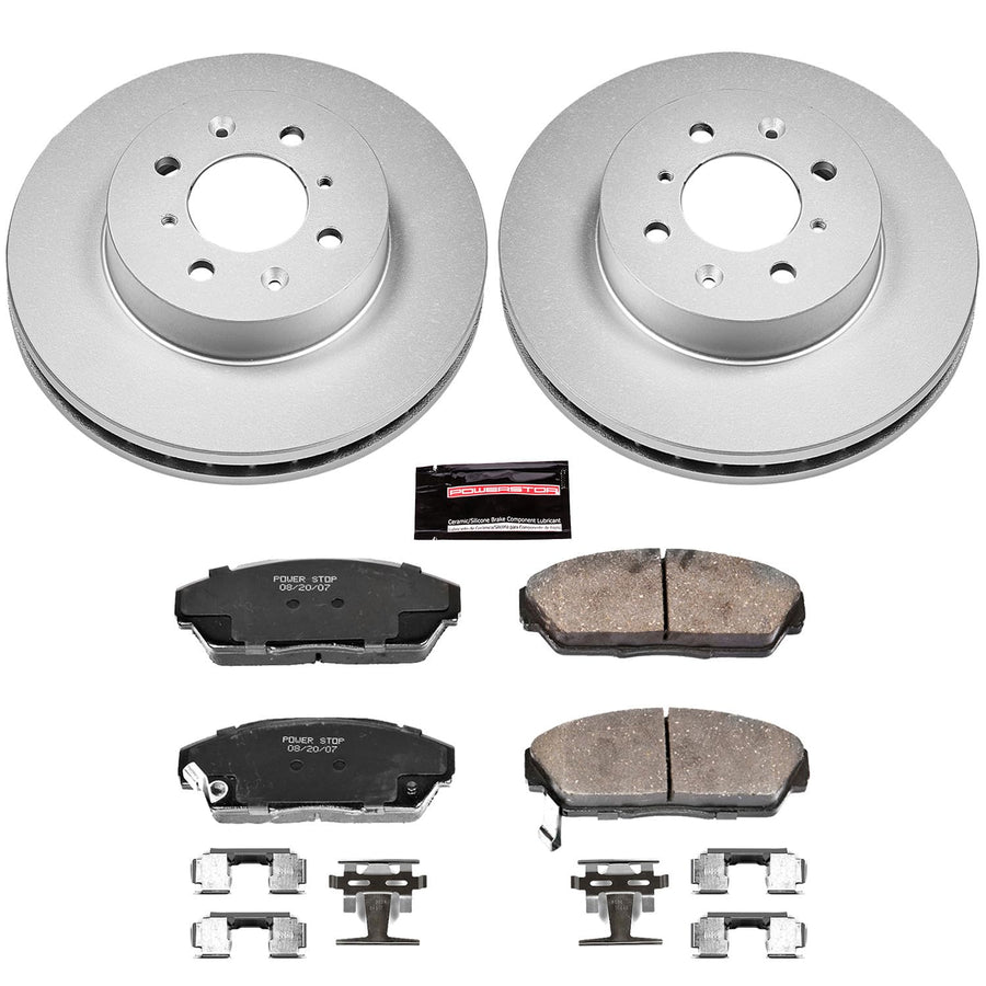 Power Stop CRK688 Brake Rotor Coated & Ceramic Brake Pads- front For Acura Integra 1990-1993, Honda Civic 1990-1993 [Model Specific]