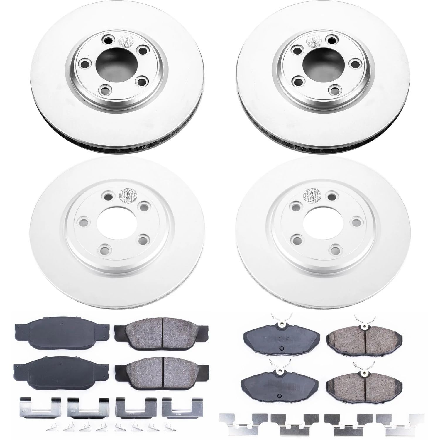 Power Stop Coated Brake Rotor and Ceramic Brake Pads CRK7937- Front & Rear For Ford Thunderbird 2002-2005, Lincoln LS 2000-2006 [Model Specific]