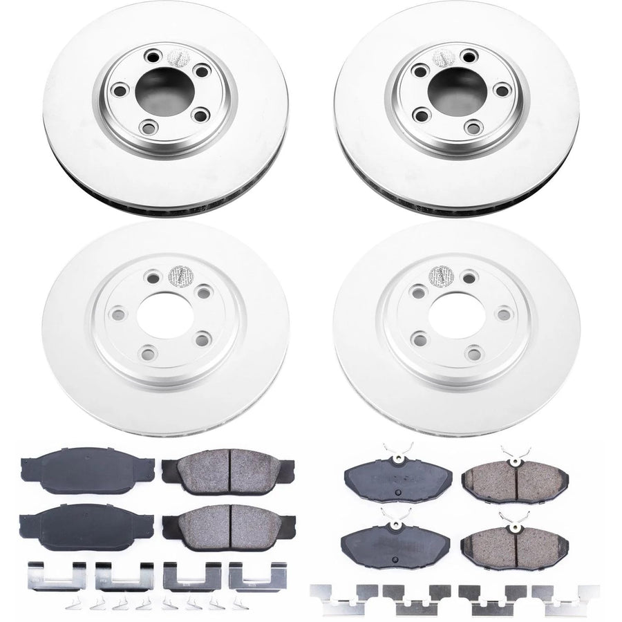 Power Stop Coated Brake Rotor and Ceramic Brake Pads CRK7937- Front & Rear For Ford Thunderbird 2002-2005, Lincoln LS 2000-2006 [Model Specific]