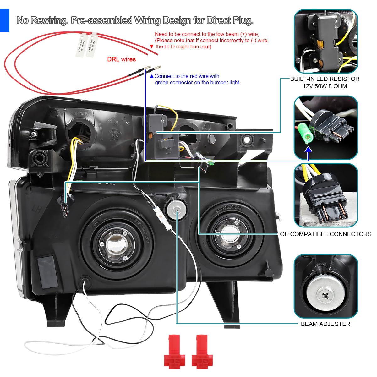 Black Smoke SPEC-D TUNING Headlights + Corner Lights w/LED Tube Compatible with 2004-2012 Chevy Colorado, GMC Canyon Left+Right Head Lamp Assembly