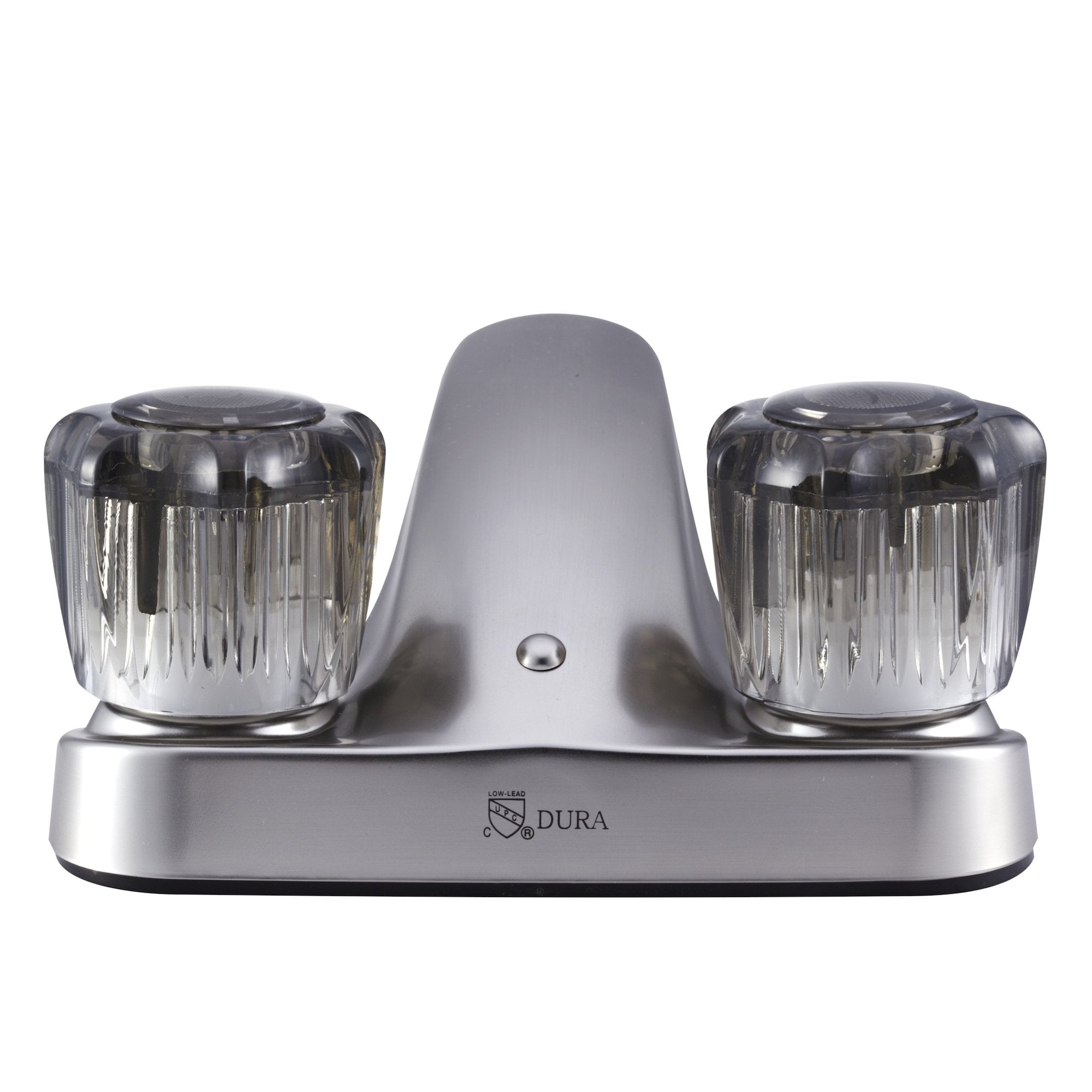 Dura Faucet RV Bathroom Faucet DF-PL700S-SN with Smoked Acrylic Knobs (Brushed Satin Nickel)