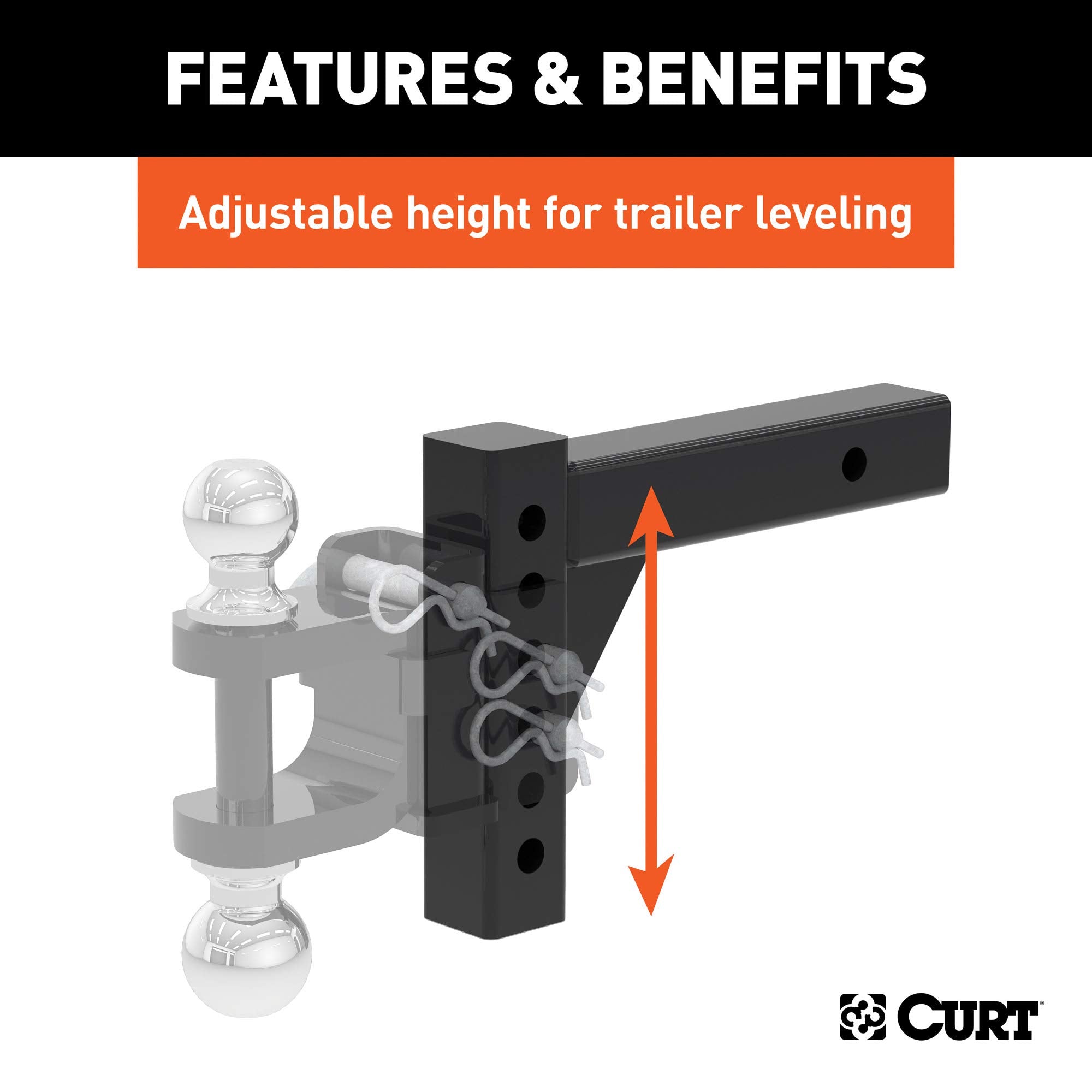 CURT Replacement Shank for Adjustable Trailer Hitch Ball Mount #45799 or #45049, Fits 2-Inch Receiver 45059