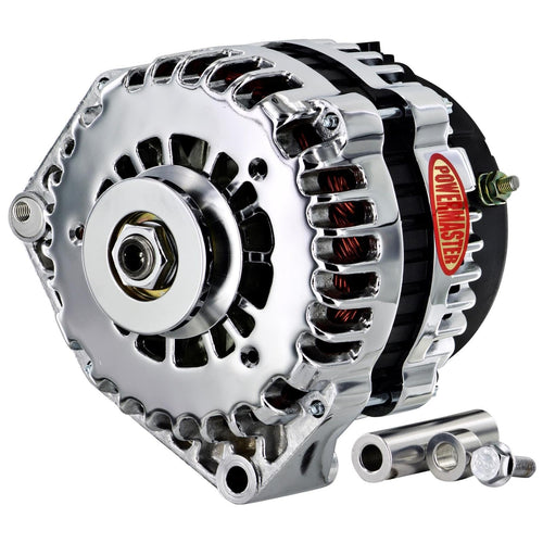 Chrome Powermaster 8-38539-116 Alternator (215A 1V Pulley Side Bat Post with Spacers 1 Wire)