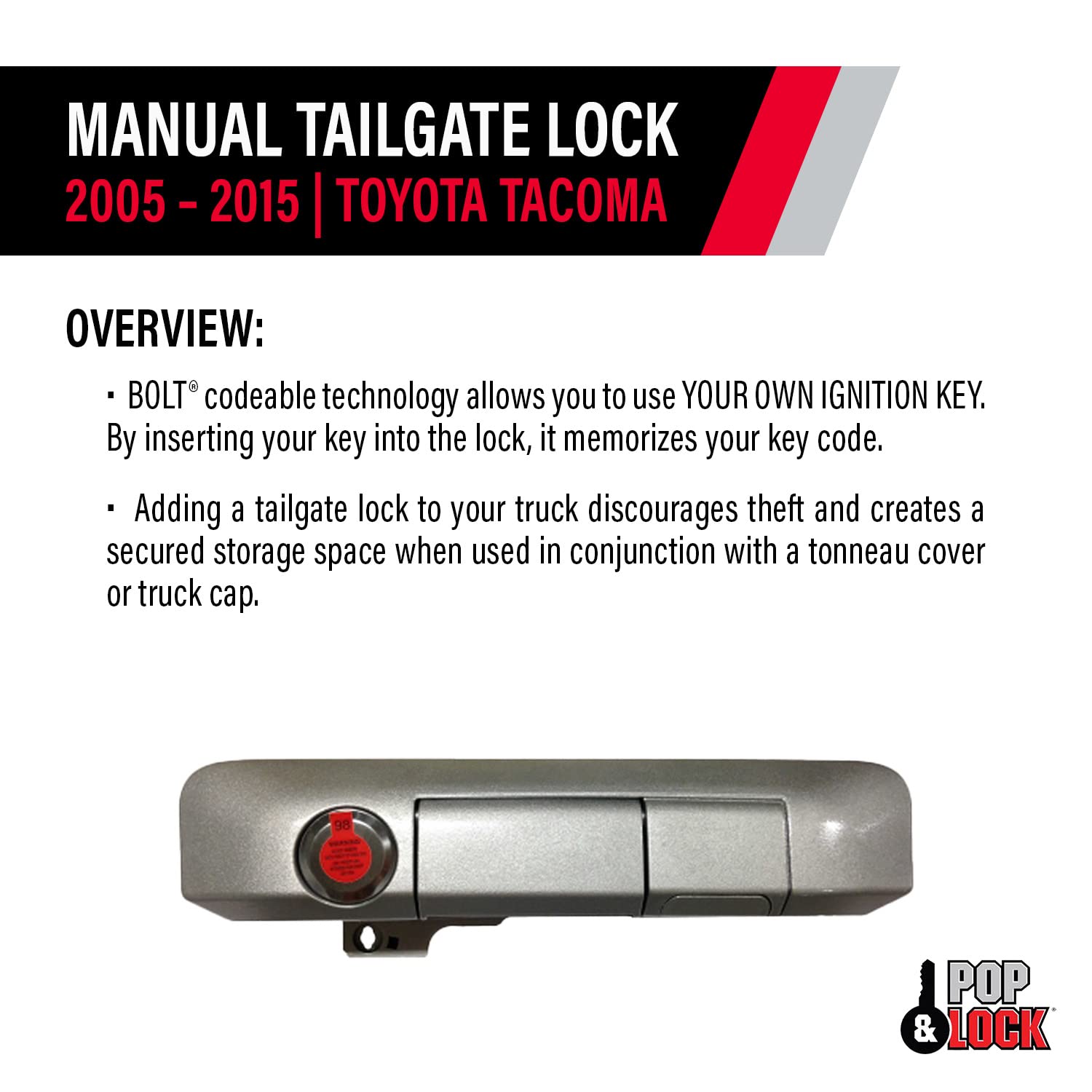Pop & Lock Manual Tailgate Lock PL5405 with Bolt Codeable Technology Silverstreak for Toyota Tacoma