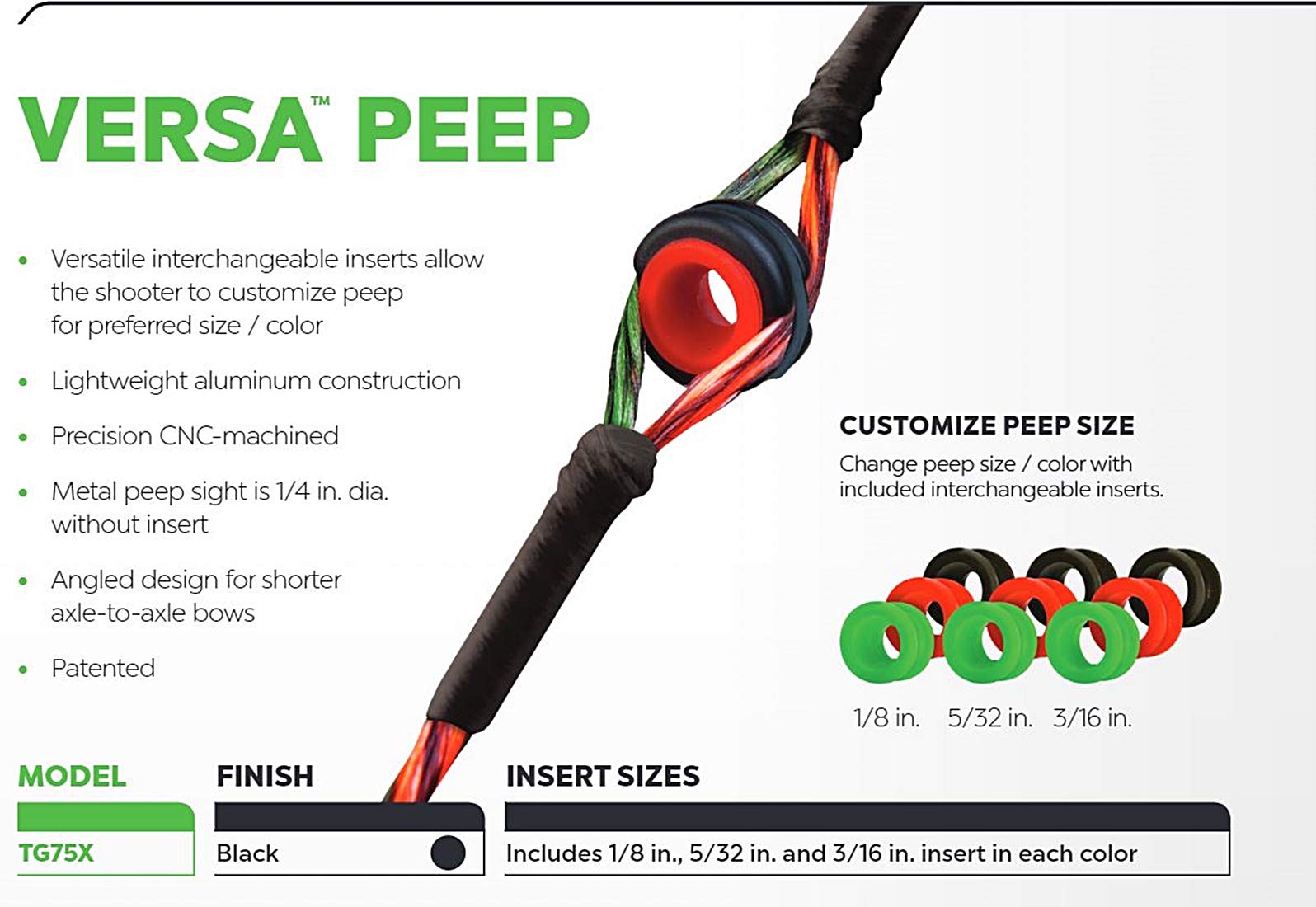 TRUGLO Durable Lightweight Effective Versatile Easily Attached Hunting Archery Peep Sight w/ 9 Interchangeable Customizing Inserts