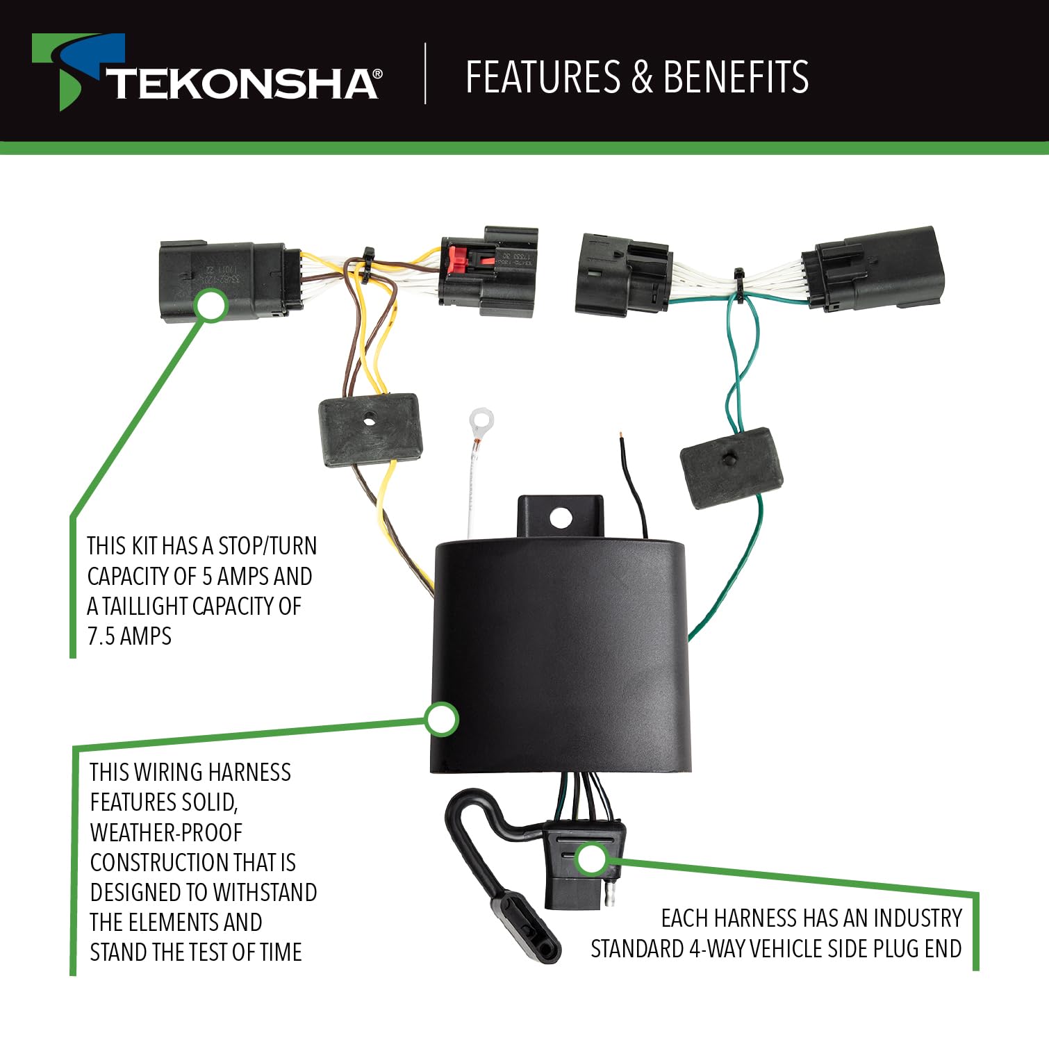 T-One® T-Connector Tekonsha Custom Harness, 4-Way Flat, w/Circuit Protected ModuLite® HD Module, Compatible with 2020-2024 Jeep Gladiator, 2018-2024 Jeep Wrangler.