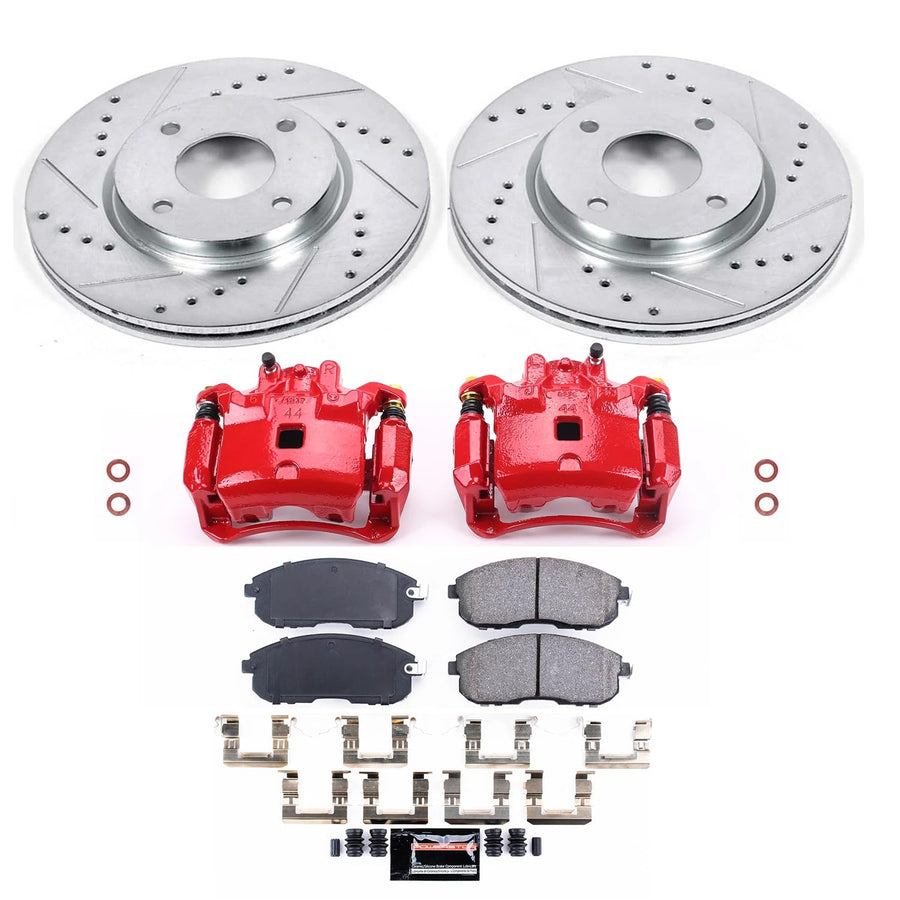 Z23 Evolution Power Stop KC5817B Front Brake Caliper Kit-Brake Rotors, Carbon-Fiber Ceramic Brake Pads, Calipers For Nissan Sentra 2007-2012 [Model Specific]