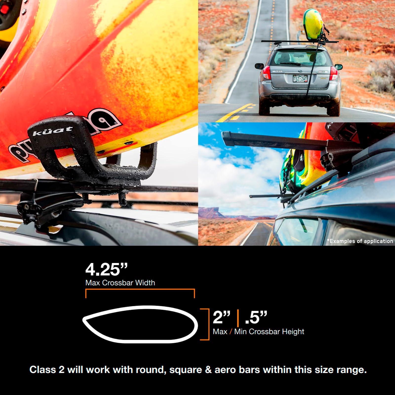 KUAT Universal Class 2 Fixed J-Style Durable Kayak Hauling Rack | Car Truck Van Rooftop Crossbar Mounted Boat Transportation System, Black | 2 Racks, 4 Tying Straps, Mounting Plates, Bolts & T-Knobs