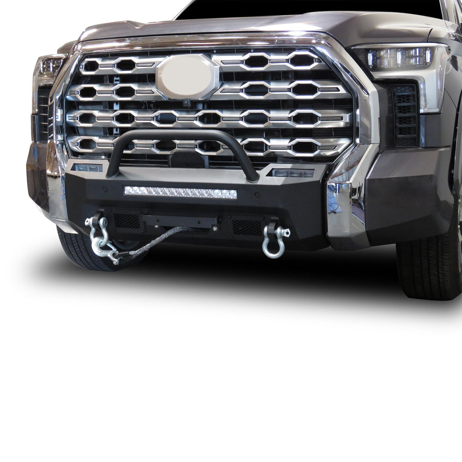 Heavy Duty Black Horse Armour III Front Winch Bumper Kit & Winch Textured Black Compatible with 2022-2024 Toyota Tundra-AR3HD64-W12