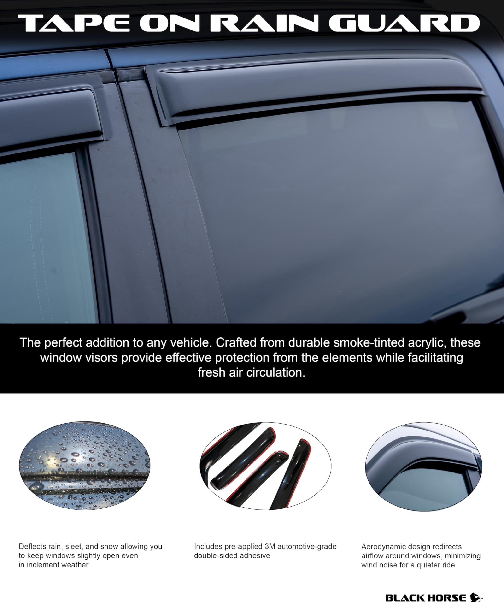 Rain Guard Black Horse Smoke Compatible with 01-06 Sierra/Silverado 1500/2500HD/3500 & 2007 Classic Models/Yukon XL 1500|02-06 Avalanche-Suburban 1500/2500|00-06 Yukon XL 2500-140400