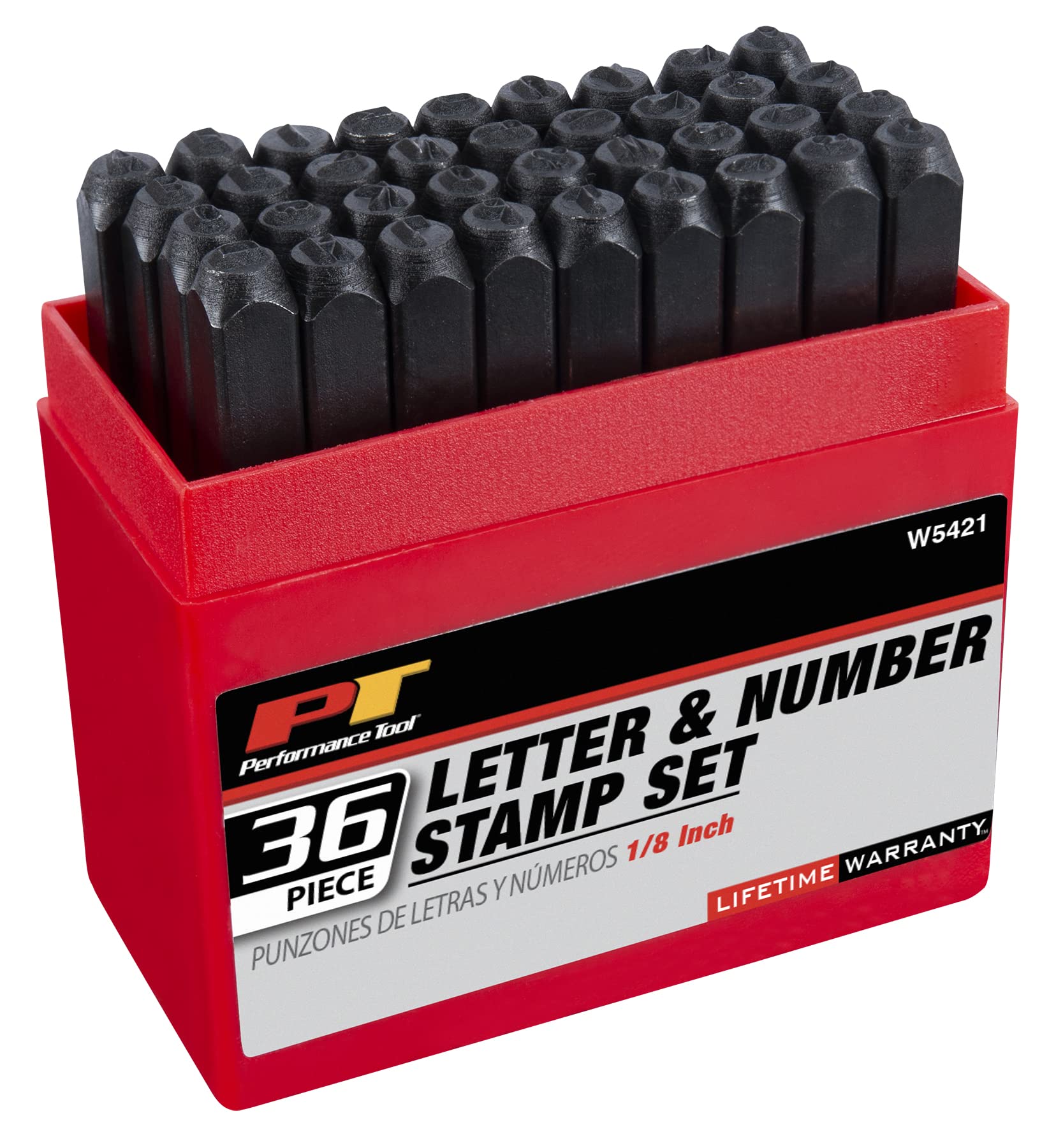 W5421 Performance Tool 36 Piece 1/8-Inch Steel Letter/Number Stamping Set with Handy Storage Box for Identification on Most Items