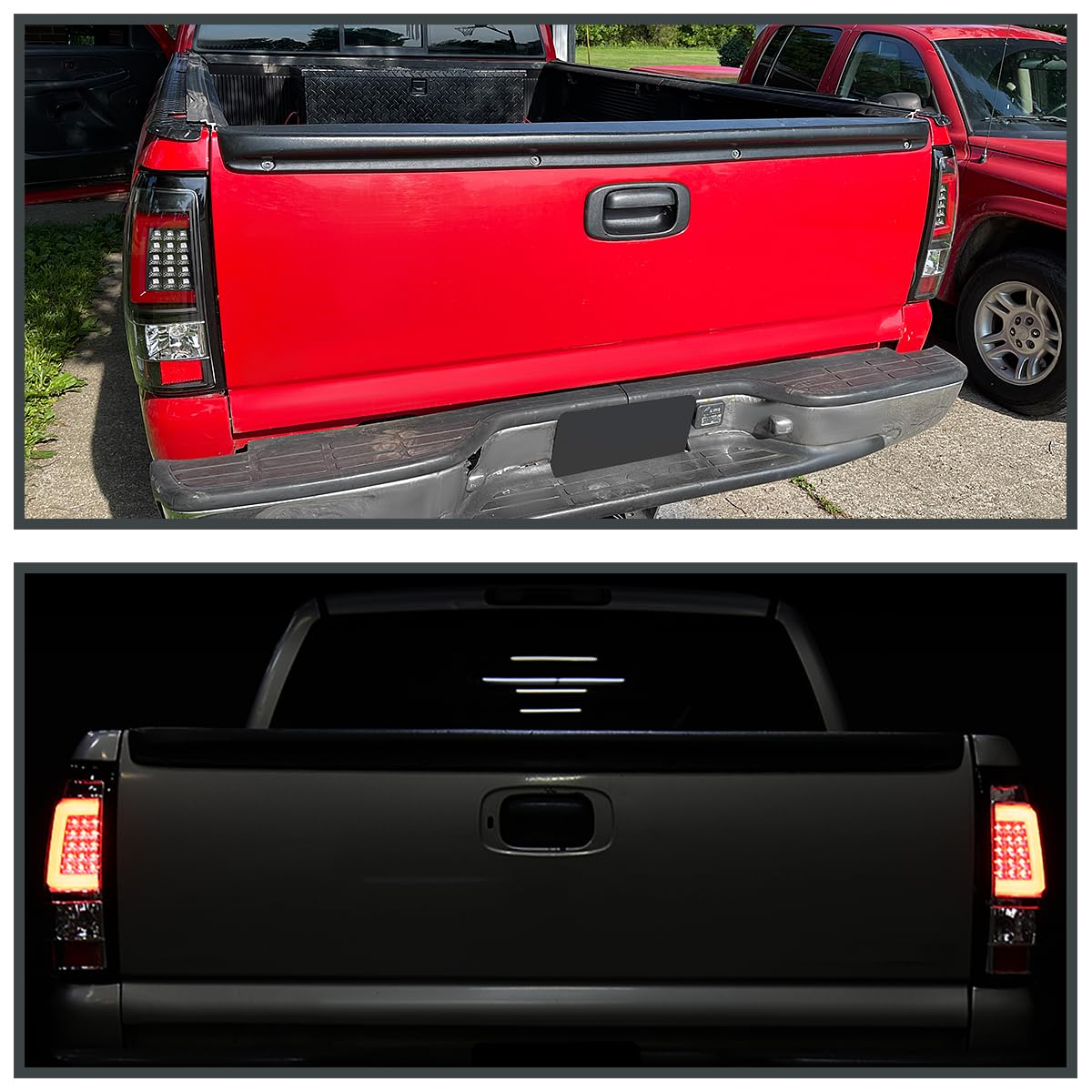 Black LED Tail Lights SPEC-D TUNING w/Red LED Light Bar Compatible with 1999-2002 Chevy Silverado GMC Sierra 1500/2500/3500 Models, Left + Right Pair Assembly