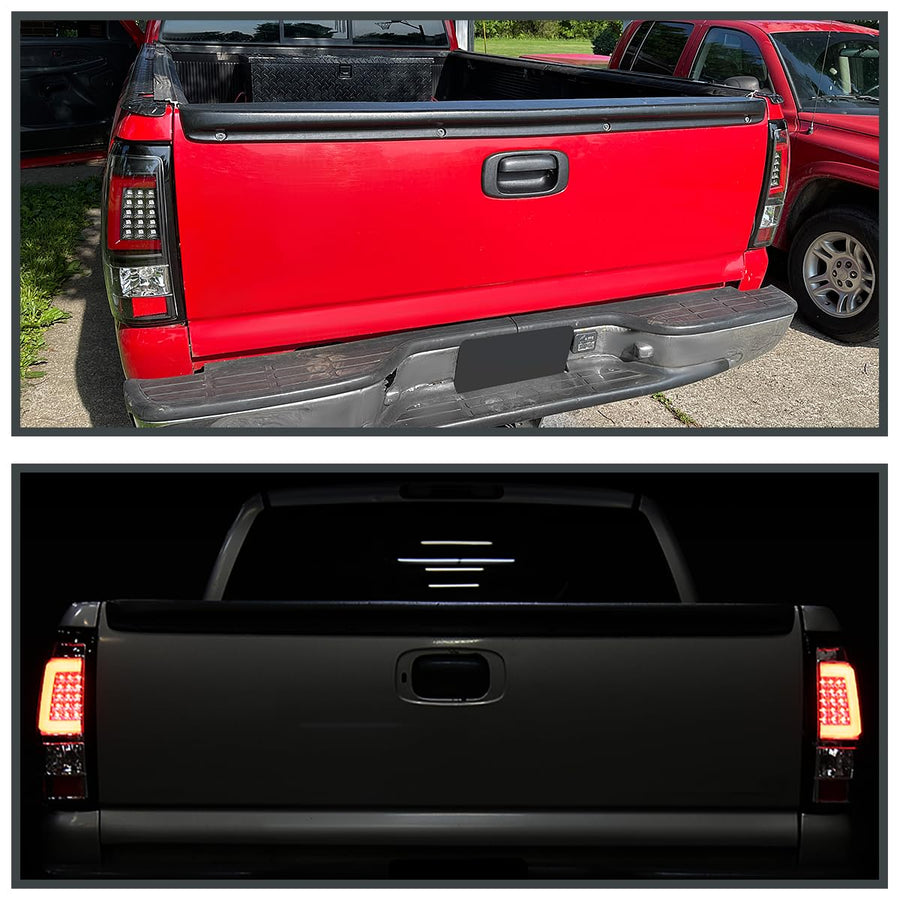 Black LED Tail Lights SPEC-D TUNING w/Red LED Light Bar Compatible with 1999-2002 Chevy Silverado GMC Sierra 1500/2500/3500 Models, Left + Right Pair Assembly