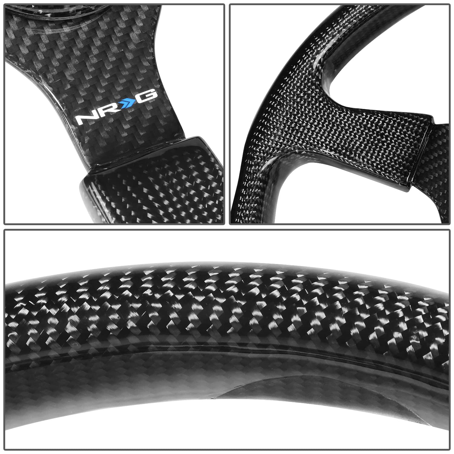 NRG Innovations Light weight NRG-ST-012CF Carbon Fiber Steering Wheel, 3 Spoke, 350mm, 6 X 70 PCD, Flat Dish, Gloss Black