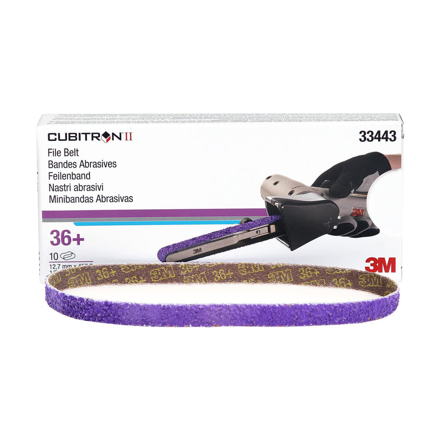 Cubitron II 3M File Belt, 33445, 60+ Grit, 1/2 in x 18 in, Pack of 10 File Belts, Resin Bonded, Spot Weld Removal