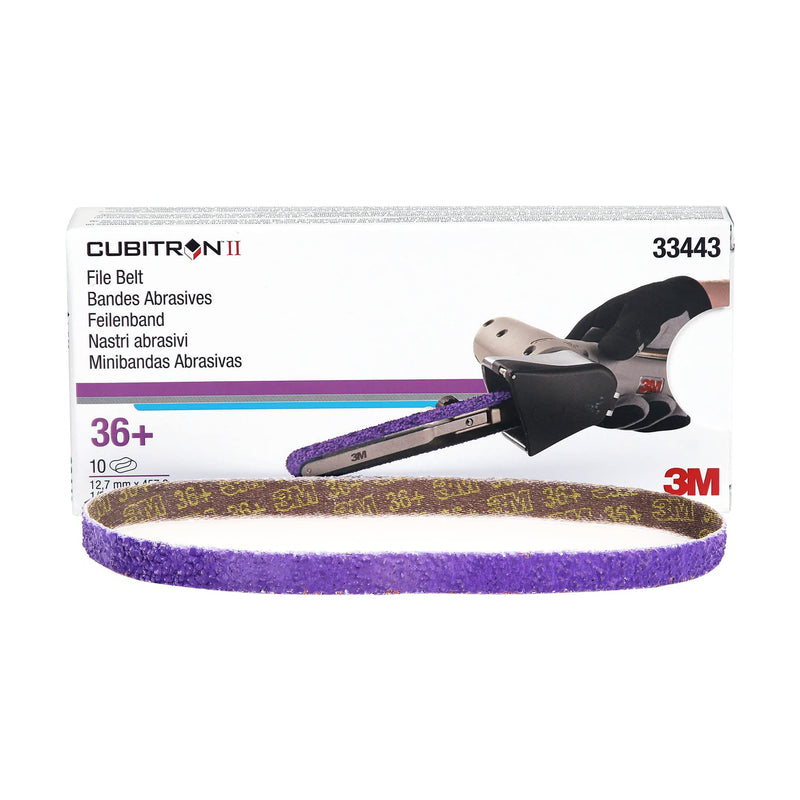 Cubitron II 3M File Belt, 33445, 60+ Grit, 1/2 in x 18 in, Pack of 10 File Belts, Resin Bonded, Spot Weld Removal