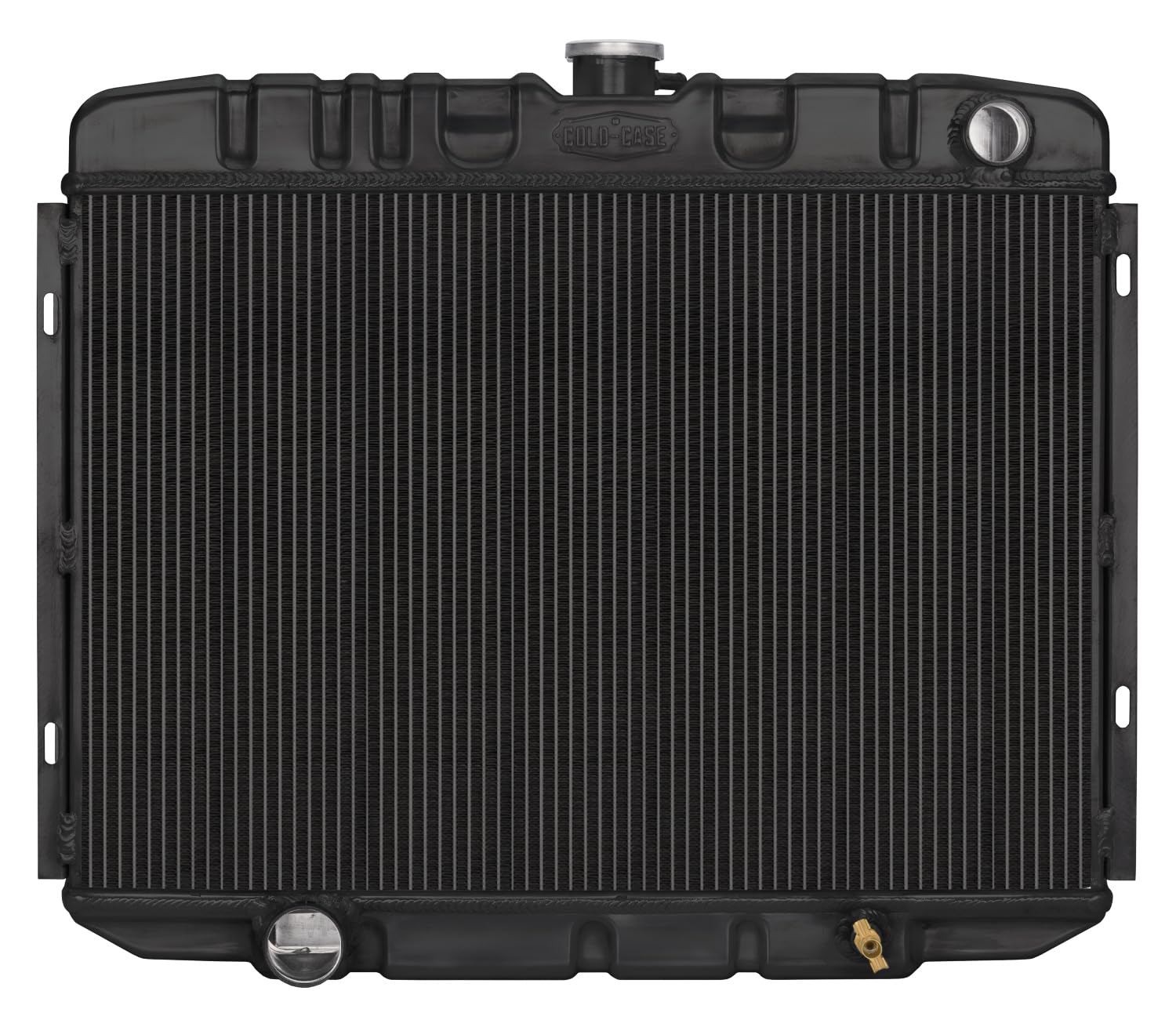 COLD - CASE Black Night Rider Series Cold Case Radiator, 25 in W x 21.25 in H x 3 in D, Passenger Side Inlet, Driver Side Outlet, Aluminum, Black Paint, Manual