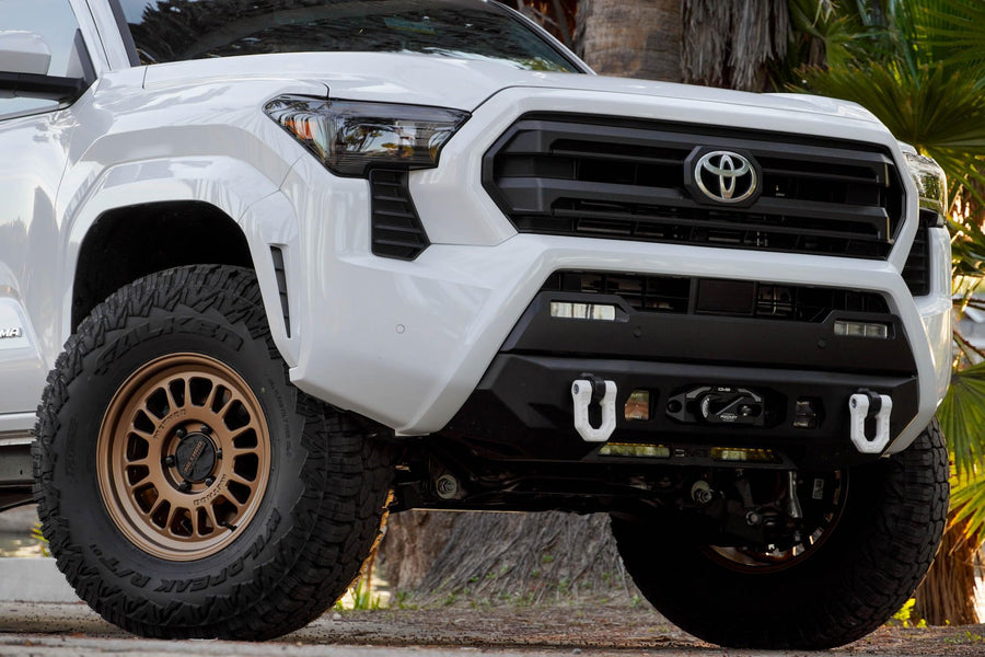 Front Bumper DV8 Centric for 2024 Toyota Tacoma | One 20-Inch Single Row Light Bar & Two 3-Inch Pod Light Mounts | Integrated Standard Winch & D-Ring Mounts | Micro-Texture Black Powder Coat Finish