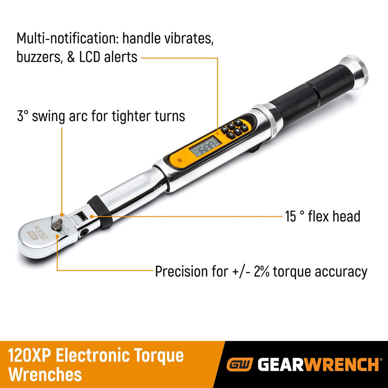 120XP GEARWRENCH 1/2" Drive Flex Head Electronic Torque Wrench with Angle - 85196