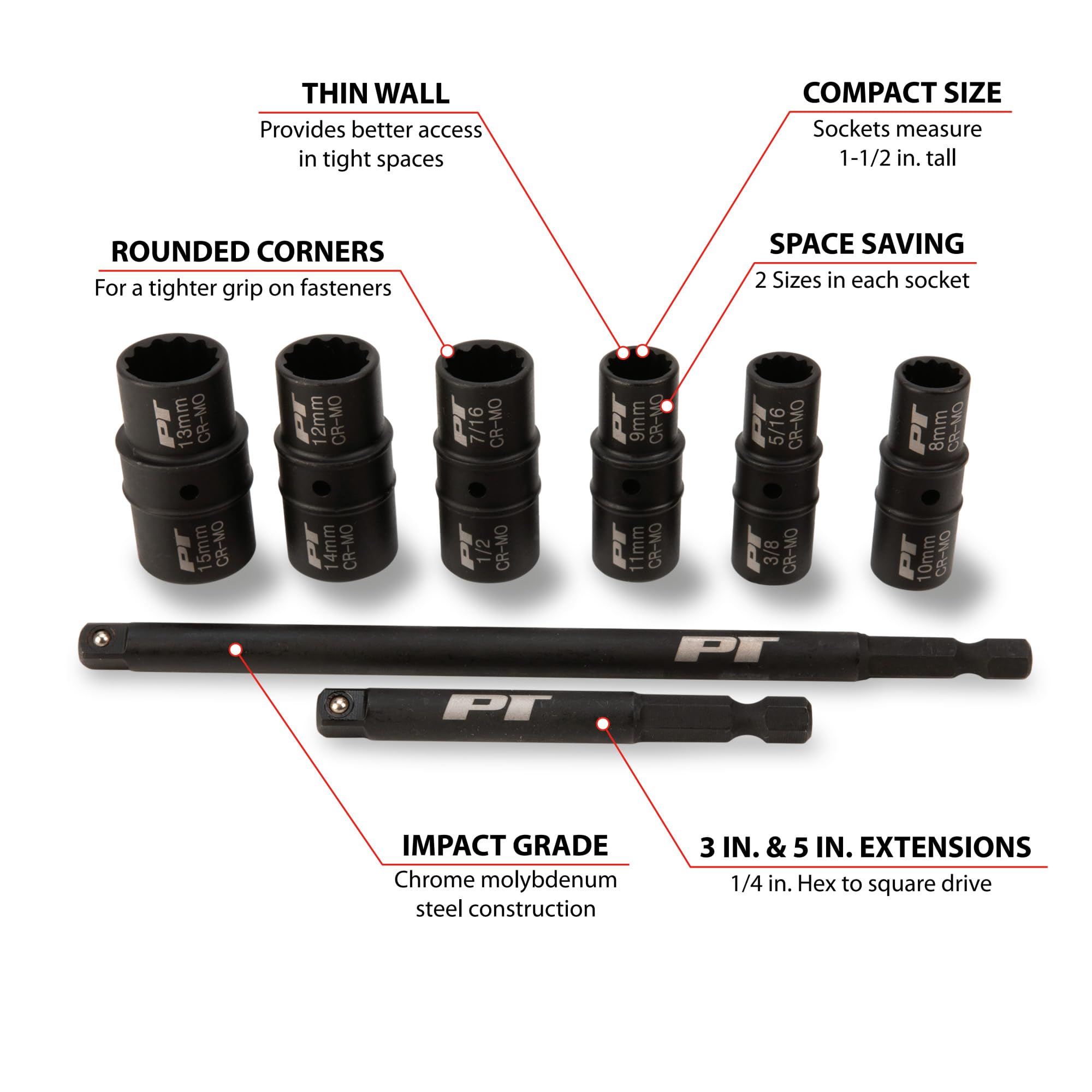 M799 Performance Tool 8Pc 1/4-Inch Drive Flip Socket Set - Includes: 5/16, 3/8, 7/16, 1/2 8mm, 10mm, 9mm, 11mm, 12mm, 14mm, 13mm and 15mm