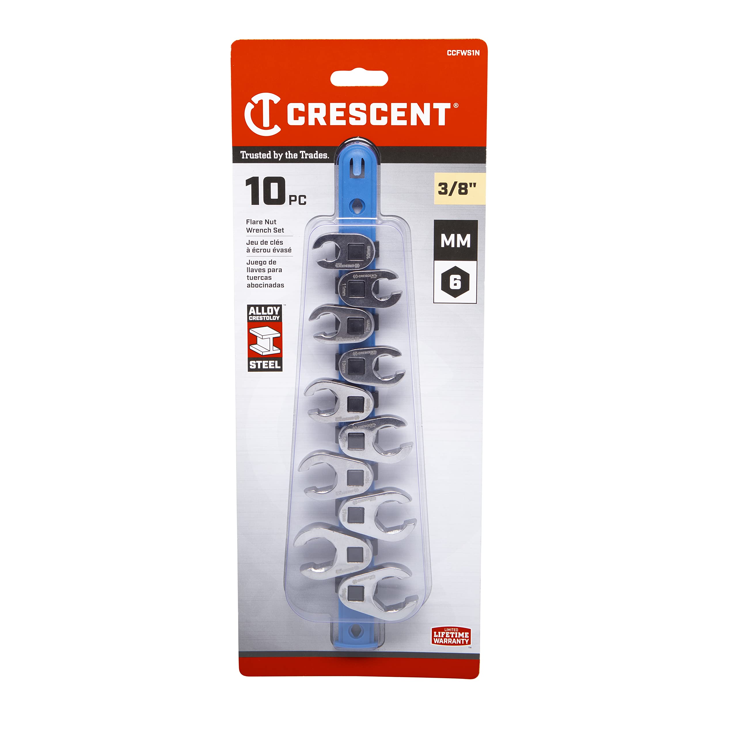 10 Piece Crescent 3/8" Drive Flare Nut Metric Wrench Set - CCFWS1N