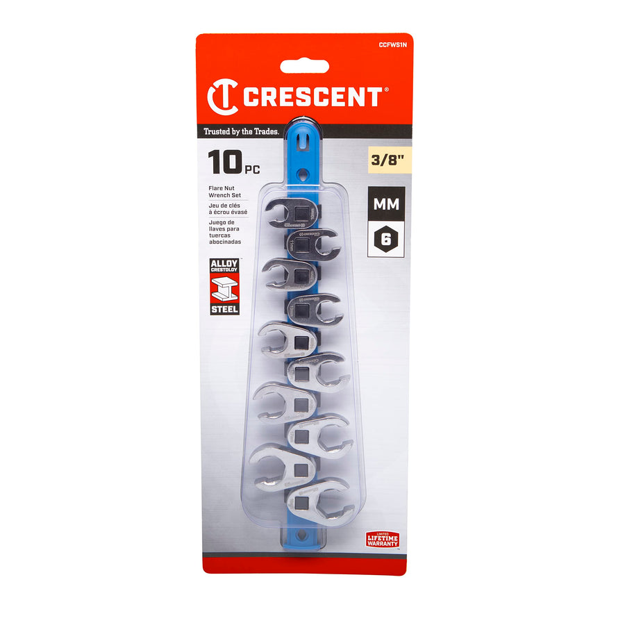 10 Piece Crescent 3/8" Drive Flare Nut Metric Wrench Set - CCFWS1N