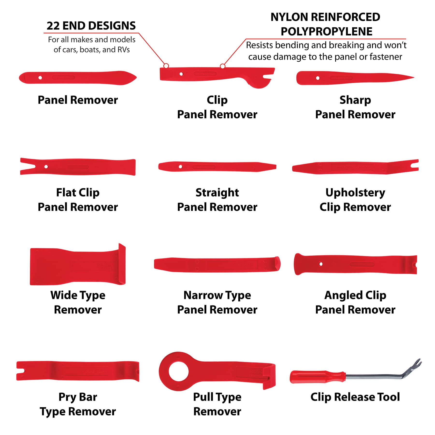 W1760 Performance Tool Auto Trim Removal Tool Set (12 Pieces) - Versatile Kit for Effortlessly Removing Trims, Molding, and Panels from Vehicles