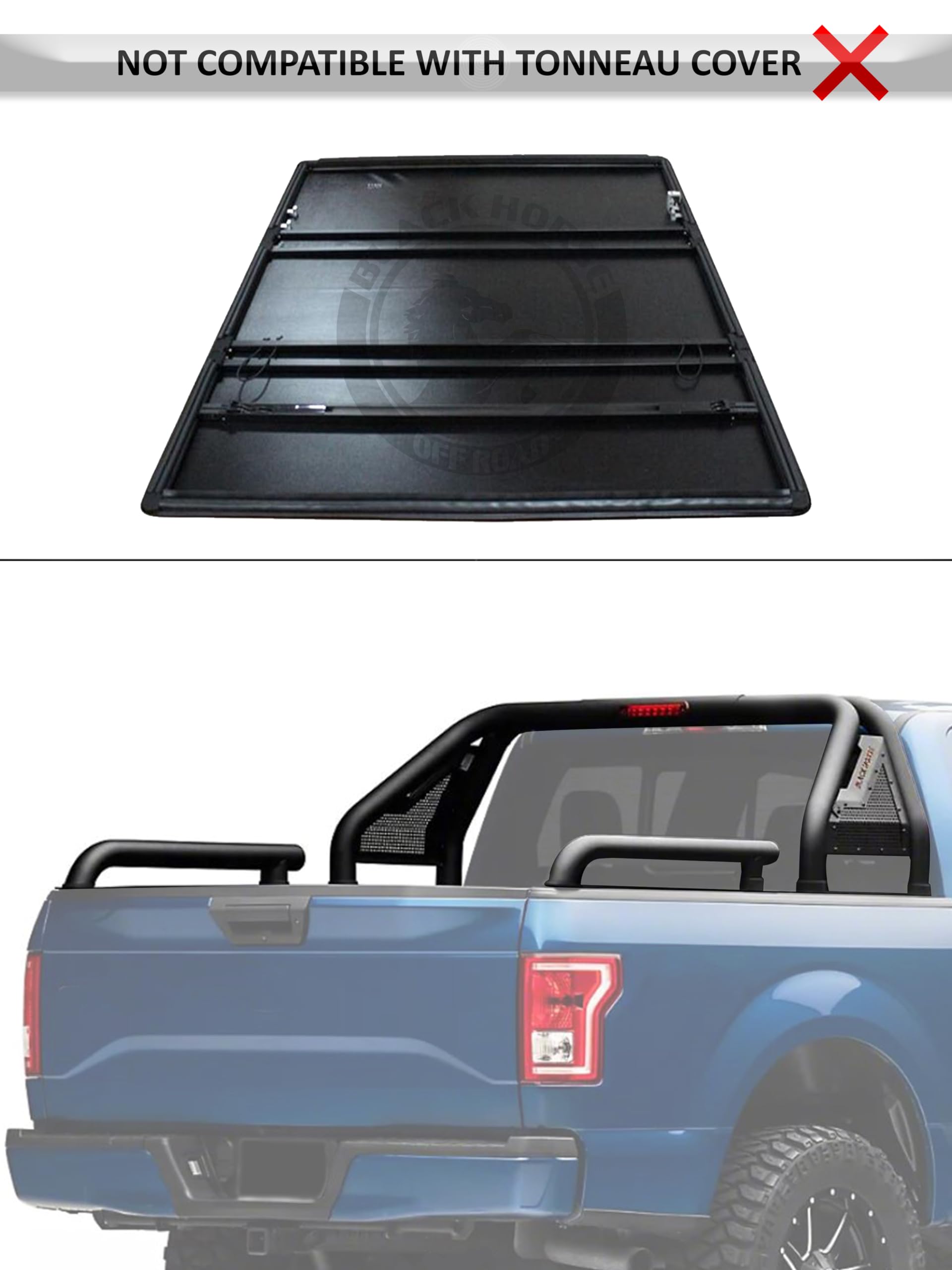Gladiator Black Horse Roll Bar Incl. Pair of 7.0" Dia. Led Lights w/Red Trim Ring Modular Compatible with 2015-2024 GMC Canyon|2015-2024 Chevrolet Colorado|2015-2024 Toyota Tacoma-GLRB-03B-PLR