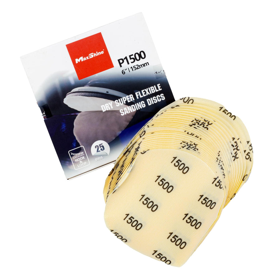 25-Pack Maxshine 6" Universal Sanding Discs – Sandpaper Assortment (1500 Grit) – High-Performance Hook & Loop Discs for Wet or Dry Sanding – Ideal for Automotive & Paint Preparation