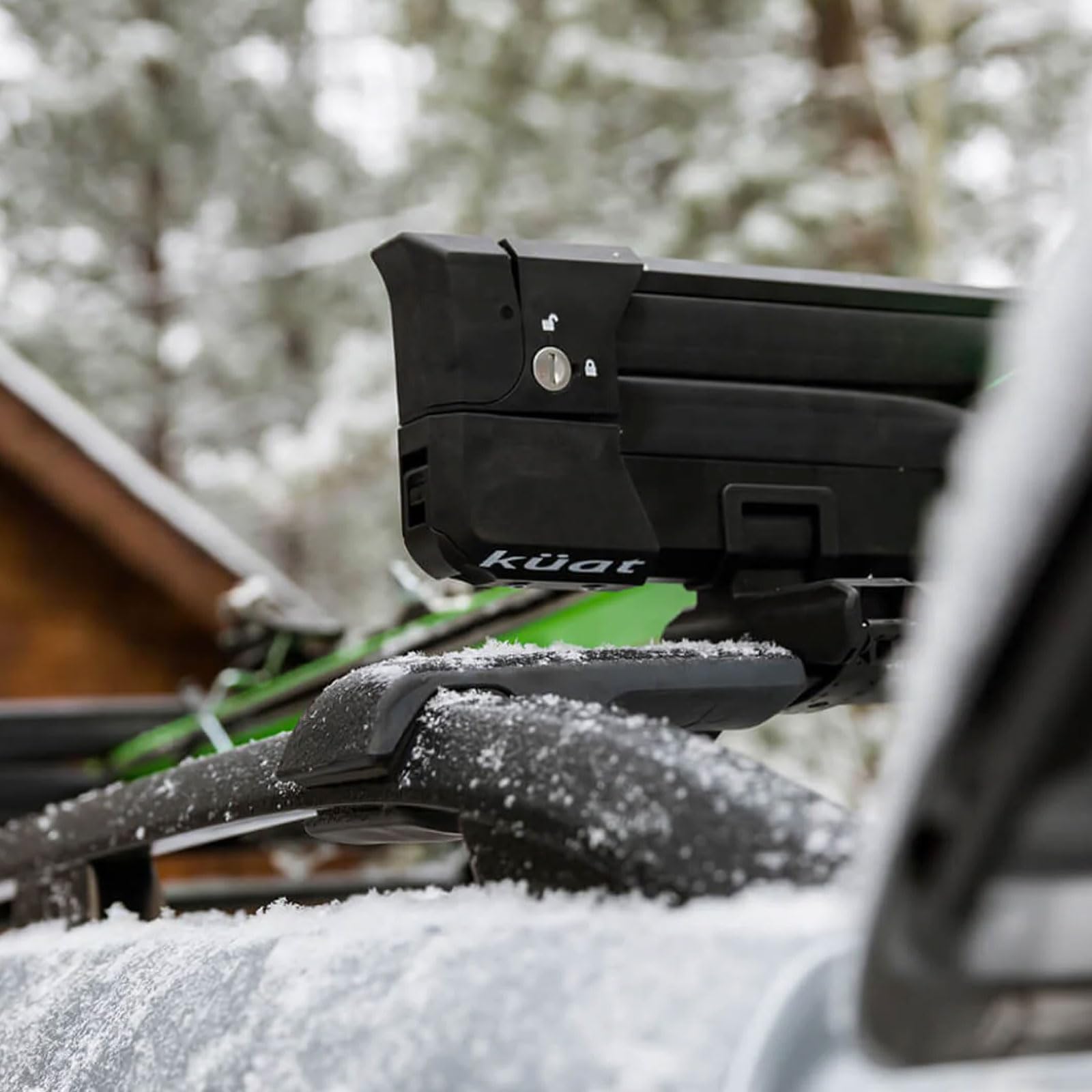 KUAT Switch Universal Sturdy Car Rooftop Crossbars Mounted Winter Sports Gear Clamshell Flip Down Quick Release Ski and Snowboarding Rack with Integrated Locks, Black, Switch 6-6 Skis