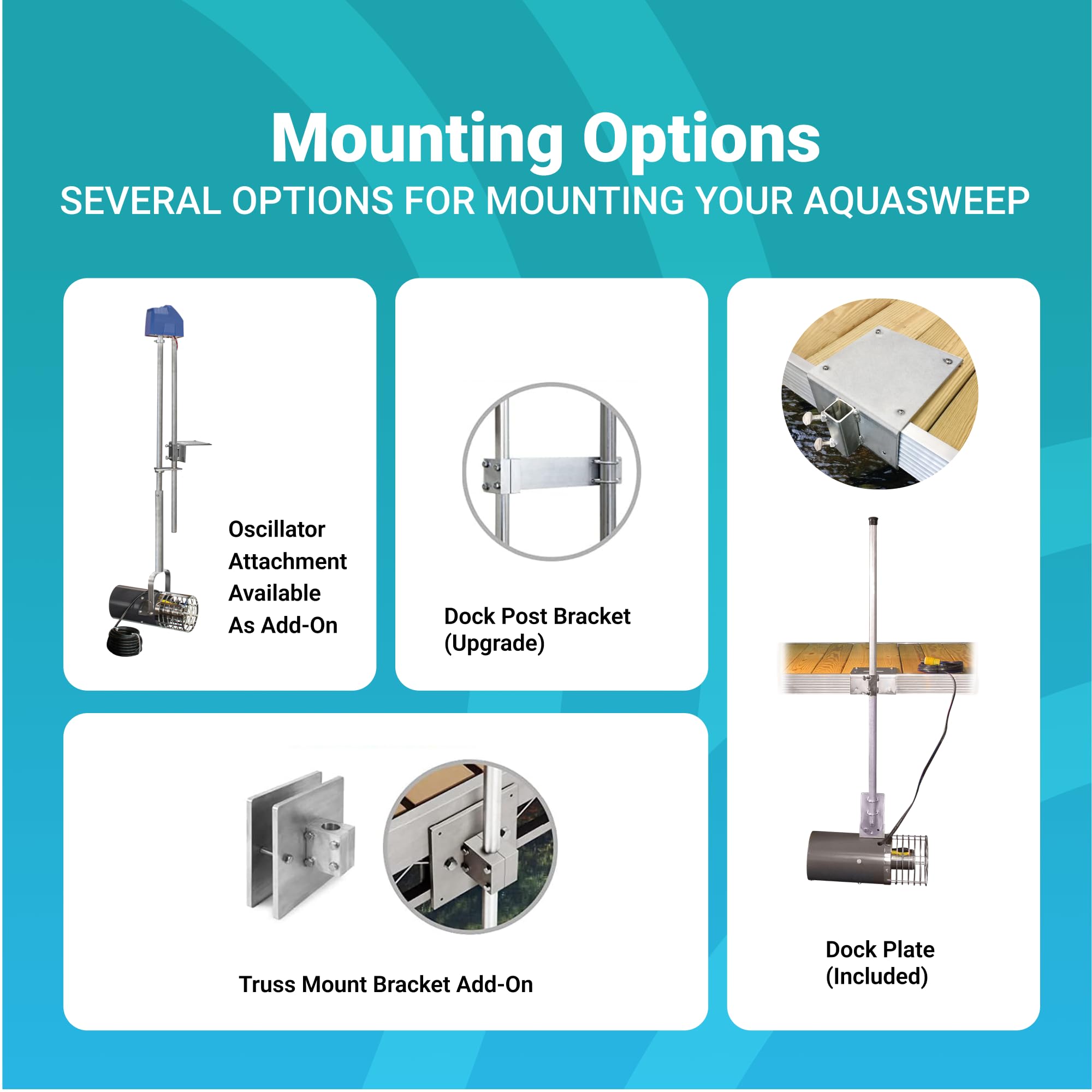 Aquasweep Scott Aerator Dock Mount - 1/3 Horse Power 230V 50 Feet Cord - Water Circulator | Water Agitator | Water Mover