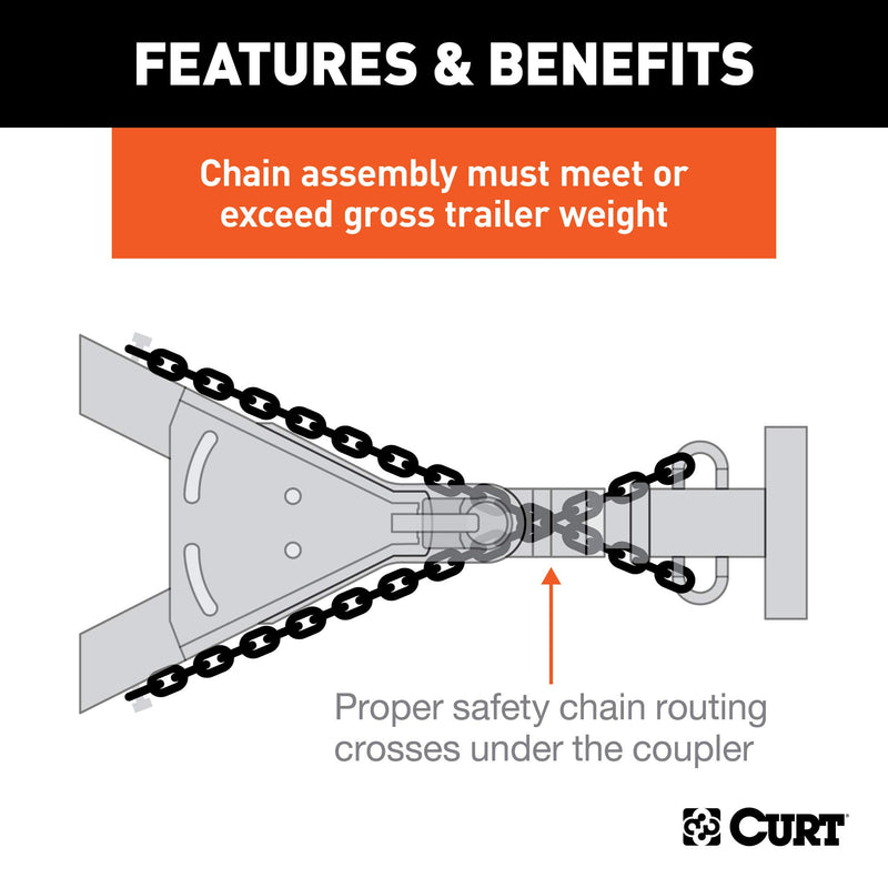 48-Inch CURT Trailer Safety Chain with 17/32-In S-Hooks, 7,000 lbs Break Strength
