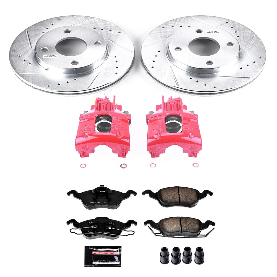 Power Stop Z23 KC1358 Evolution Sport Brake Upgrade Kit with Powder Coated Calipers- Front For Ford Focus 2000-2004 [Model Specific]