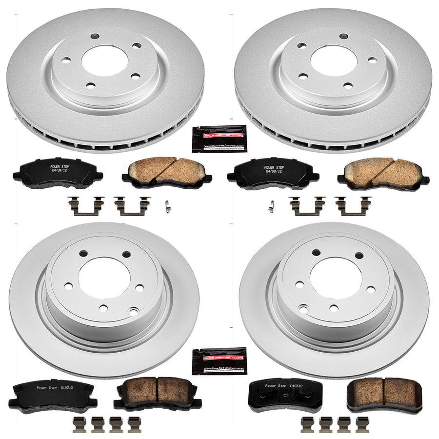Power Stop CRK2848 Coated Brake Rotor & Front and Rear Ceramic Brake Pads Kit For Sebring 200 | Avenger | Compass Patriot | Lancer Outlander [Application Specific]