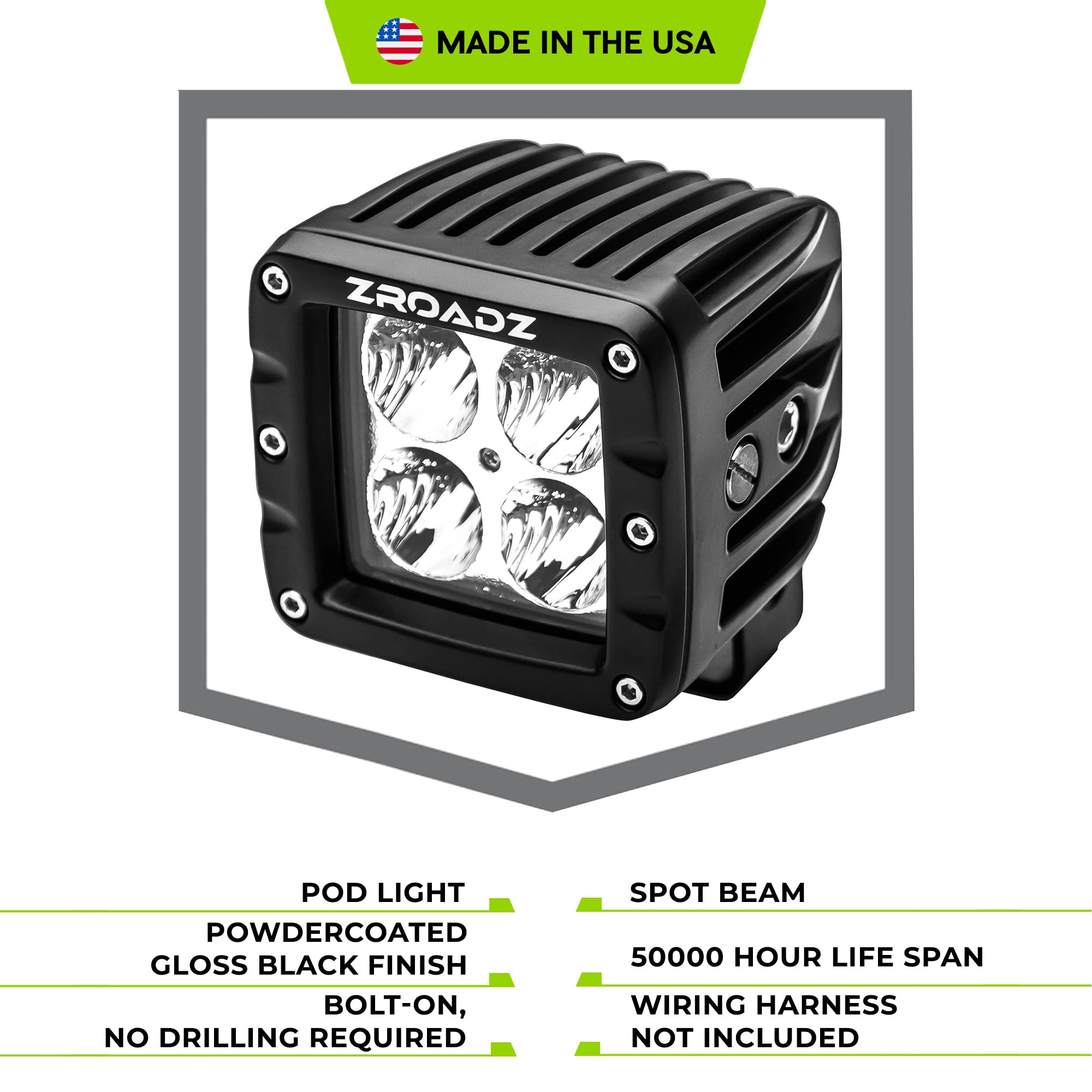 3" ZROADZ LED Spot Beam Pod Lights (Black, Pair) - Part #Z30BC14W20S - ATV Accessories, UTV Accessories, Boat Lights, Car Lights, Trailer Lights, Motorcycle Lights, Truck Bed Lights, Golf Cart Lights