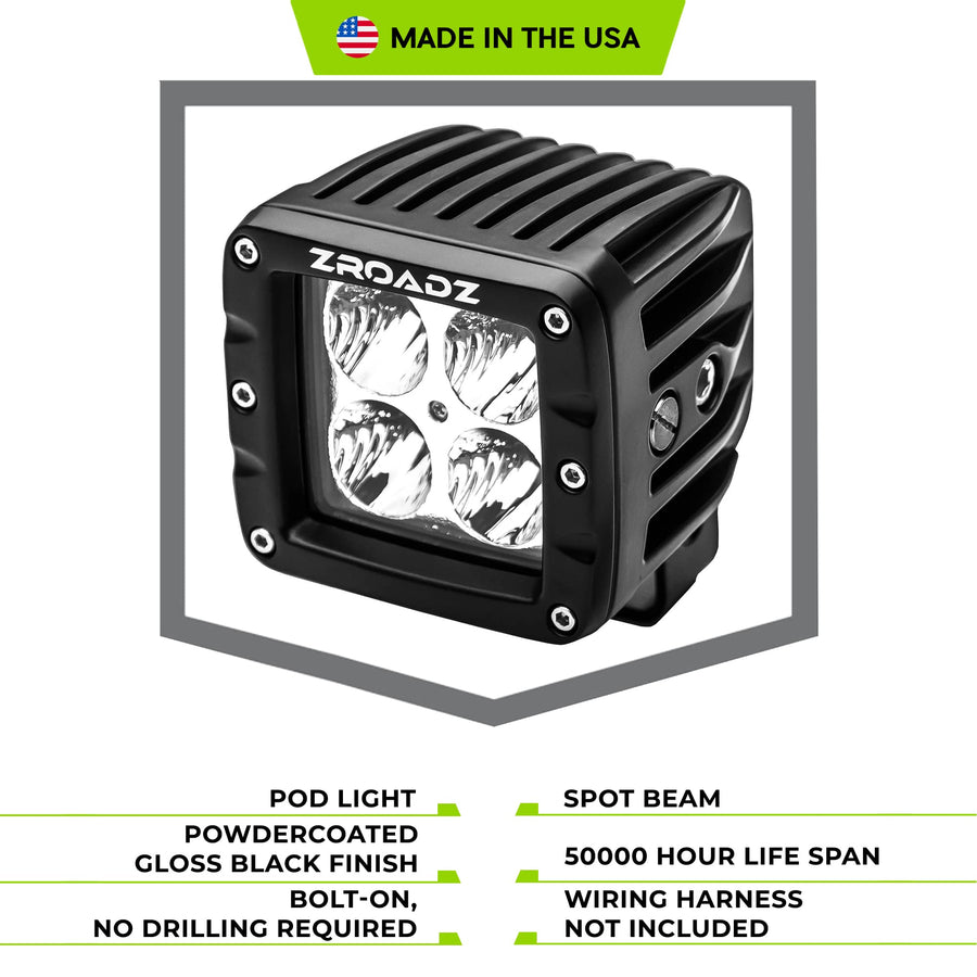 3" ZROADZ LED Spot Beam Pod Lights (Black, Pair) - Part #Z30BC14W20S - ATV Accessories, UTV Accessories, Boat Lights, Car Lights, Trailer Lights, Motorcycle Lights, Truck Bed Lights, Golf Cart Lights