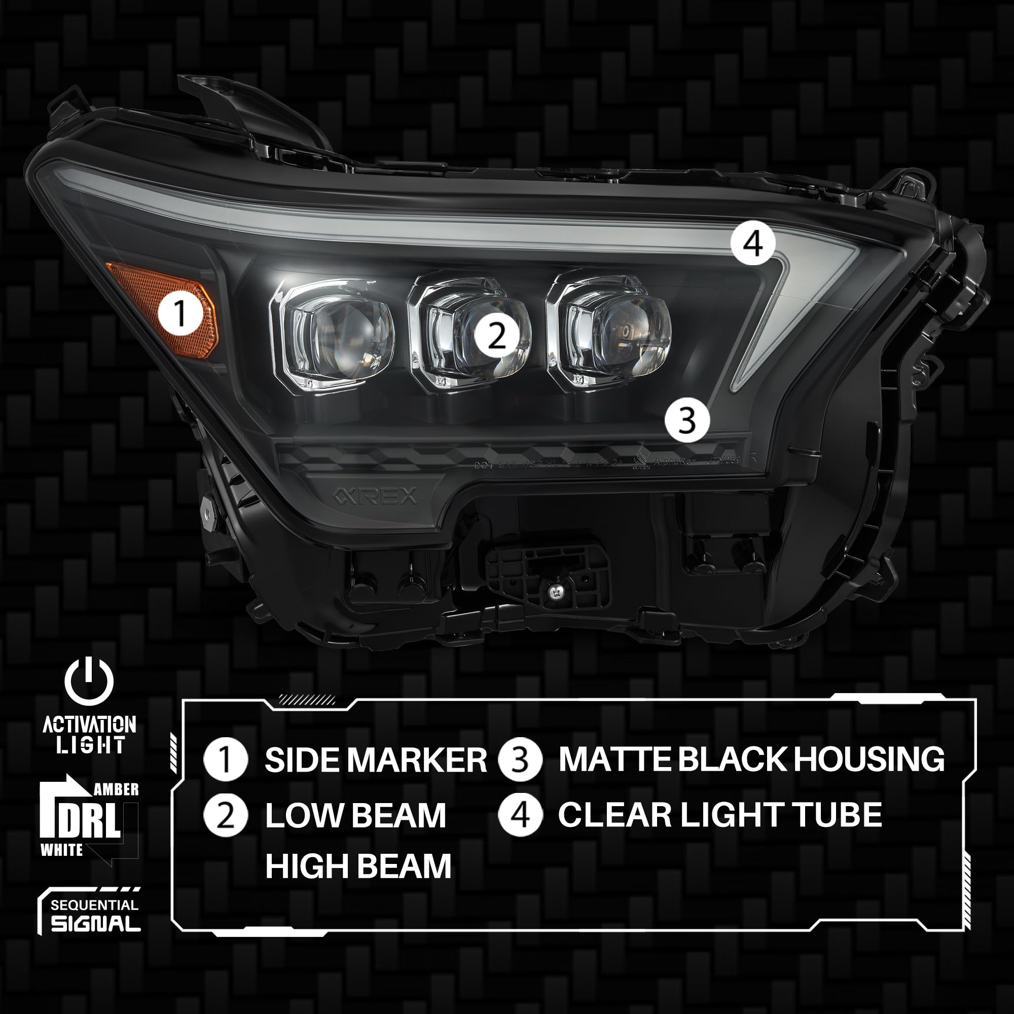 LED Projector Headlights AlphaRex for 24-25 Tacoma /25-up 4Runner OG-Style NOVA-Series Black