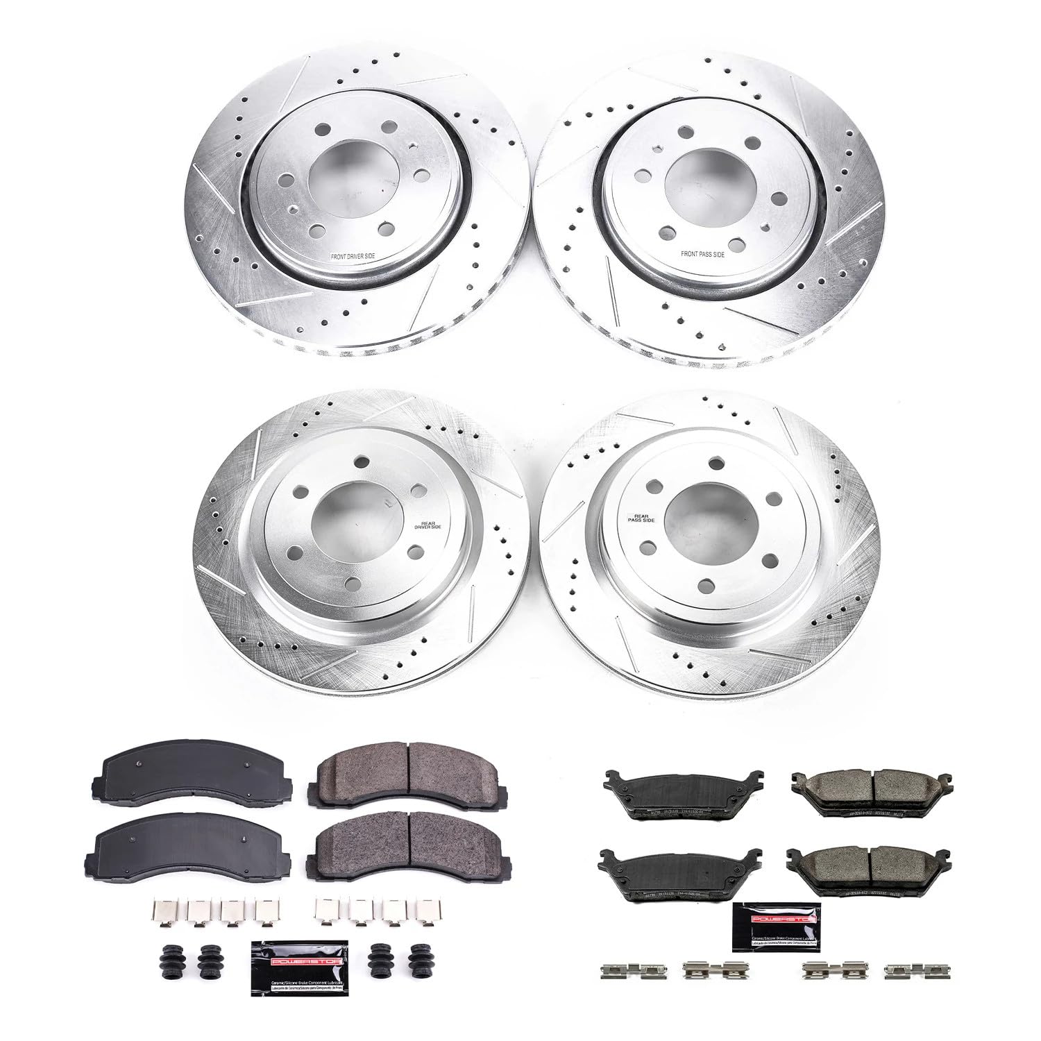 Power Stop K8026 Brake Kit Front and Rear For 2018-2021 Ford Expedition | 2018-2020 Ford F-150 | 2018-2021 Lincoln Navigator Z23 Carbon Fiber Brake Pads with Drilled and Slotted Brake Rotors