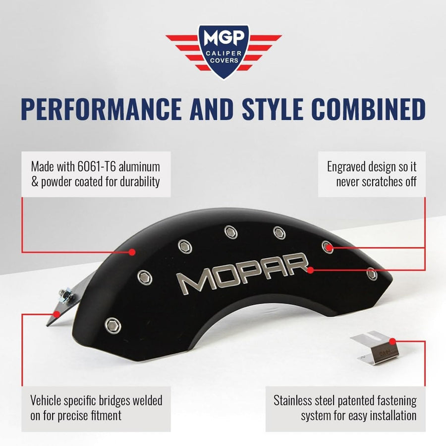Brake Caliper Covers MGP for Ford Edge 2007-2010, Black Finish Engraved Silver MGP Logo, Front and Rear Caliper Cover (Set of 4)