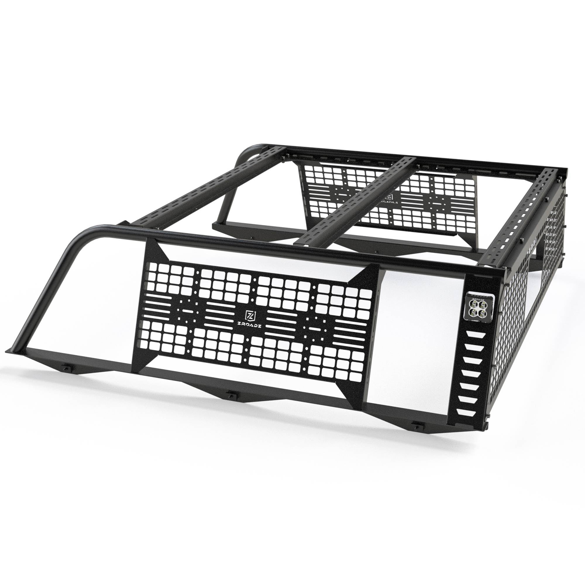 ZROADZ Overland MOLLE Truck Rack, Compatible with 2016-2025 Toyota Tacoma (2) 3 Inch White ZROADZ LED Pod Lights - Part # Z859101