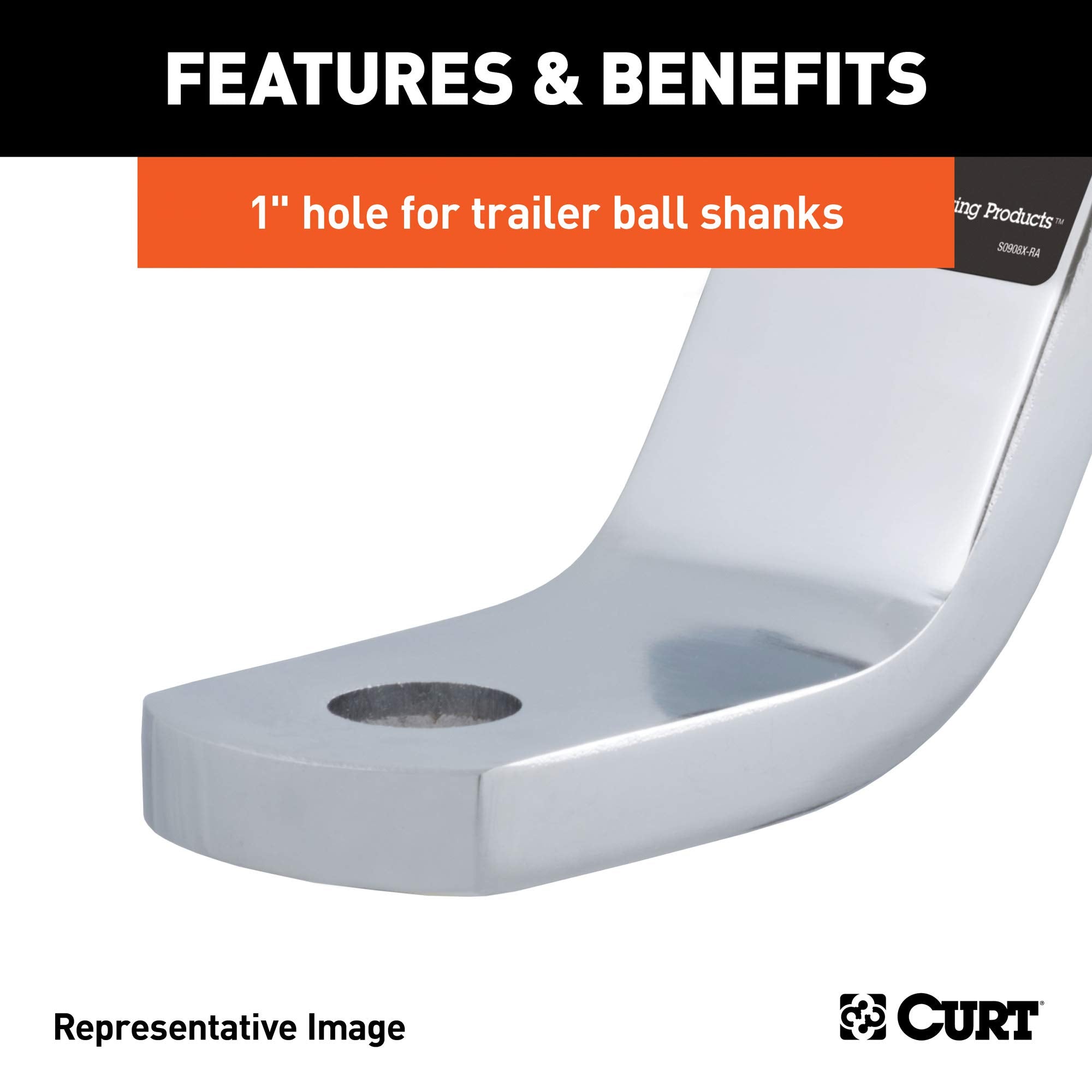 CURT Chrome Class 3 Trailer Hitch Ball Mount 45297, Fits 2-Inch Receiver, 7,500 lbs, 1-Inch Hole, 6-Inch Drop