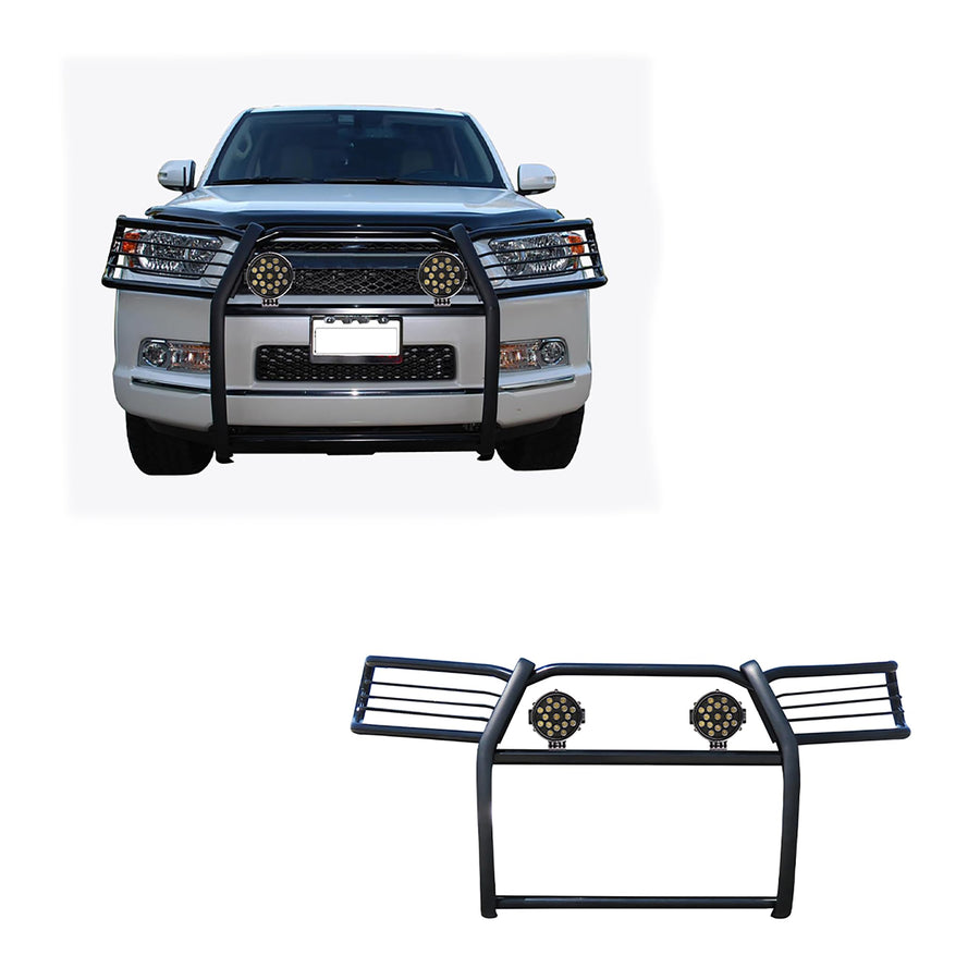 Bumper Guard Modular Black Horse Grille brush Come With pair of 7.0"Dia.LED Lights with Black Trim Rings Compatible with 2010-2024 Toyota 4Runner-17TU31MA-PLB