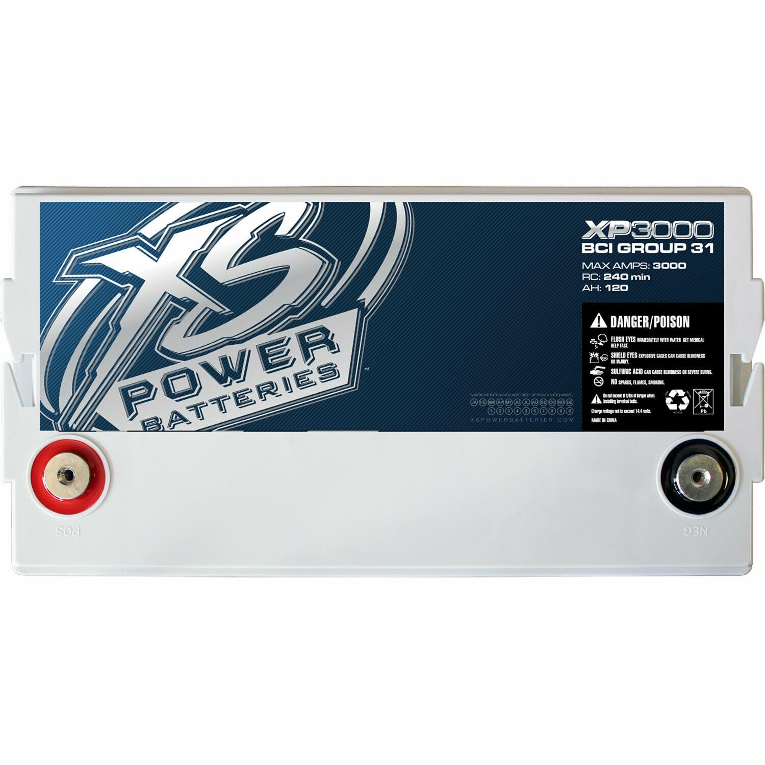 XS Power 12V XP3000 XP Series 3,000 Amp AGM Supplemental Battery with M6 Terminal Bolt