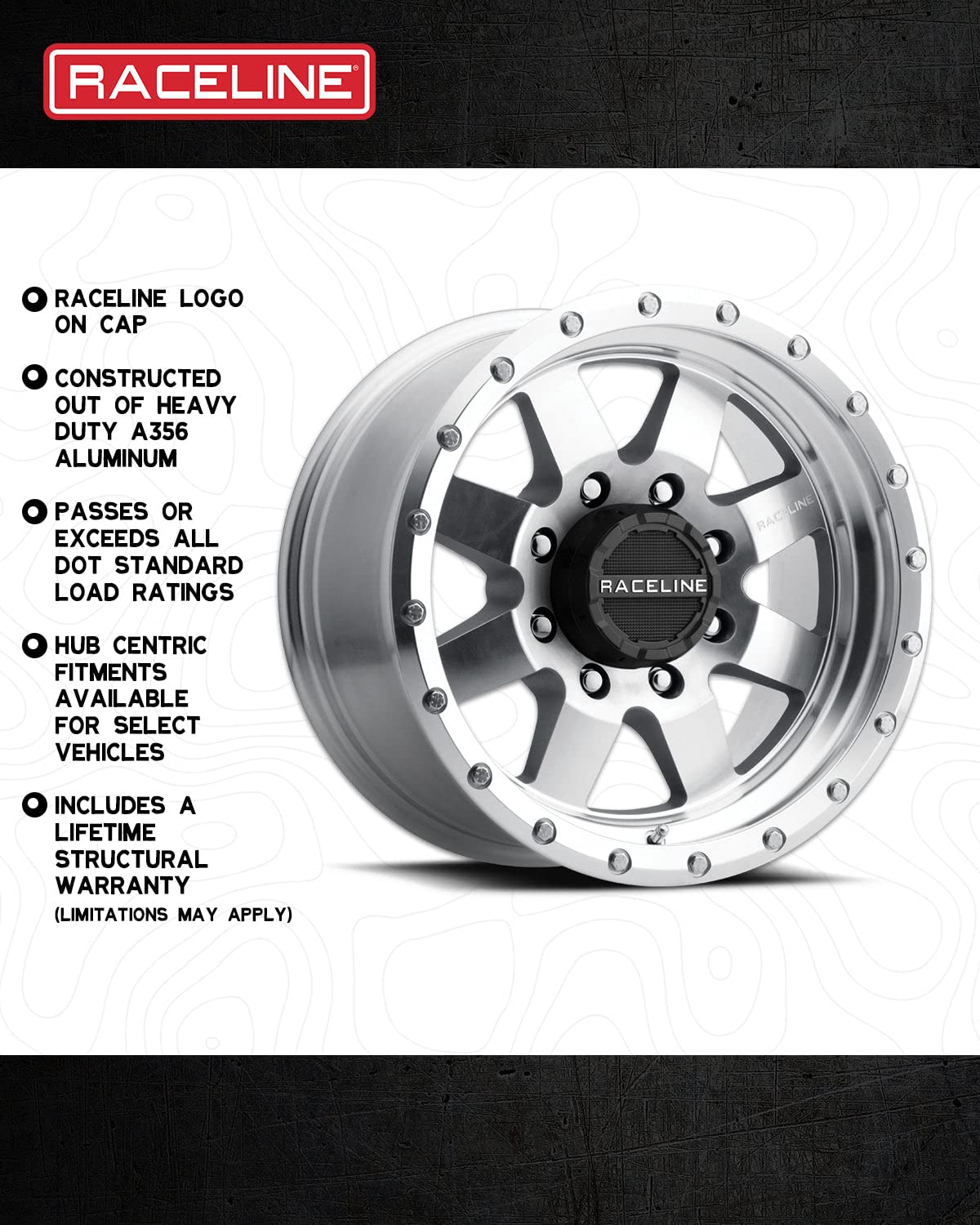 935MC Raceline Wheels DEFENDER Wheel Machined Clear Coat 17X9"8X170 Bolt Pattern -12mm Offset/(4.5"B/S) 8 Spoke Aluminum Passenger Car Wheels, Full Size Replacement Machined Clear Coat Car Rims