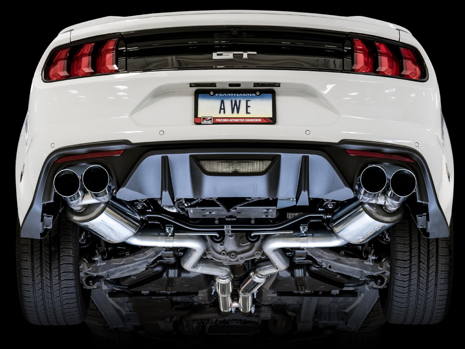 Ford Mustang GT (S550) AWE Tuning 2018+ Cat-Back Exhaust - Touring Edition (Quad Chrome Silver Tips) - 3015-42102